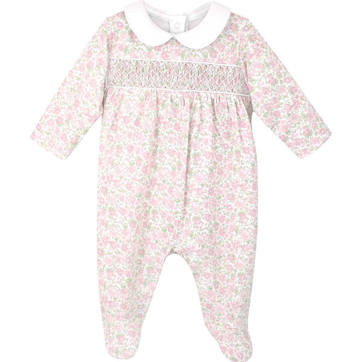 Elegant Floral Smocked Pima Footie