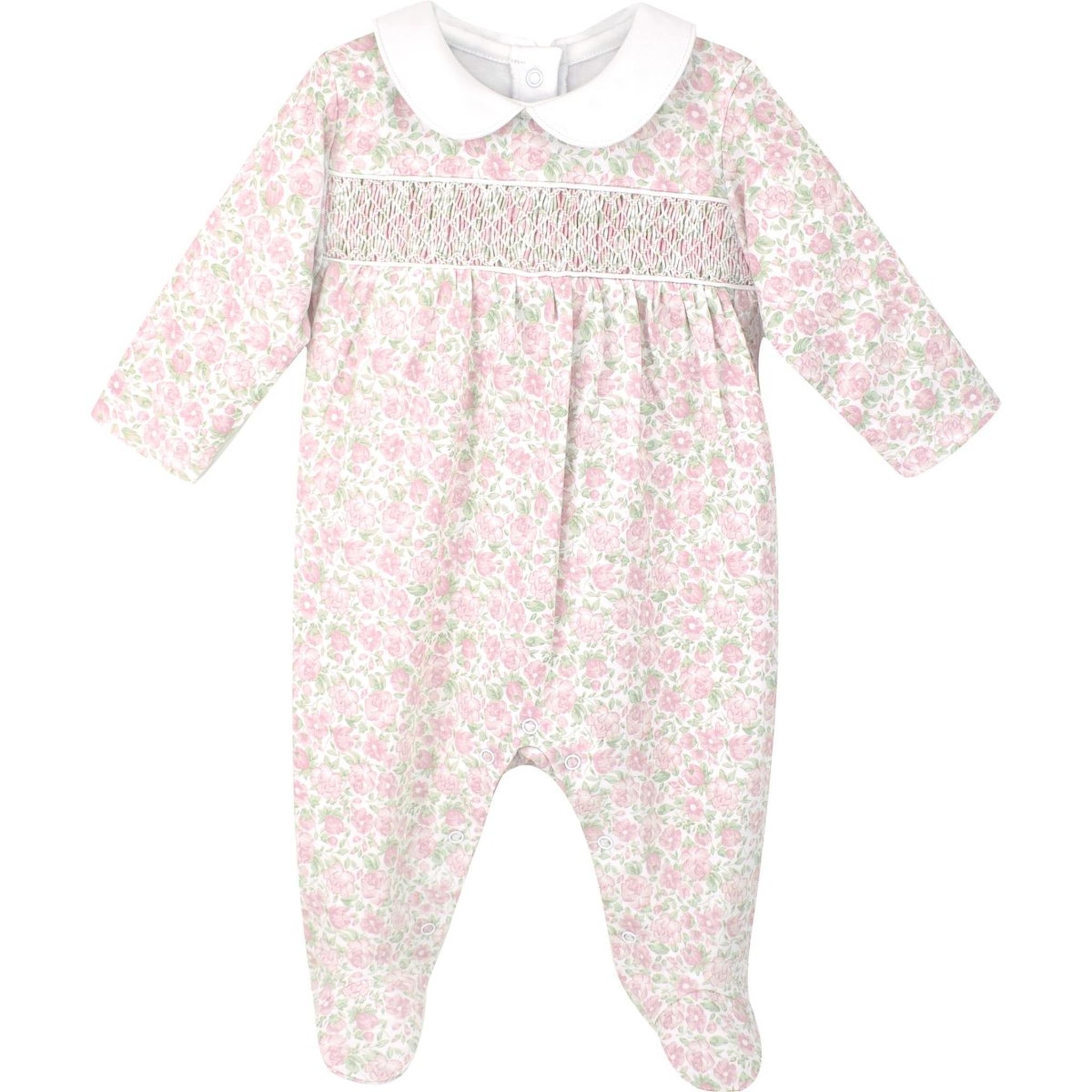 Elegant Floral Smocked Pima Footie