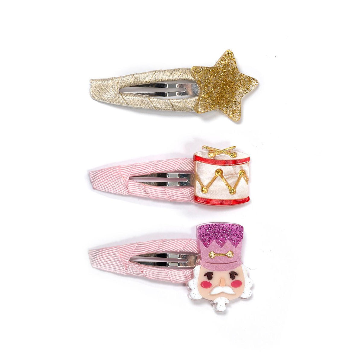 Nutcracker Drum Star Pink Fabric Snap Clips