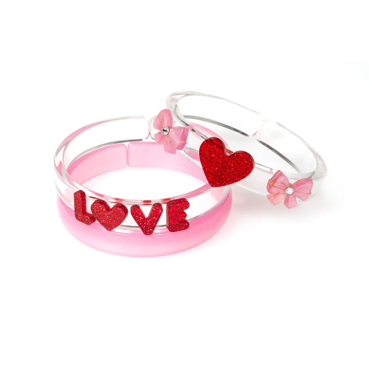 Love Pink & Red Glitter Bangles