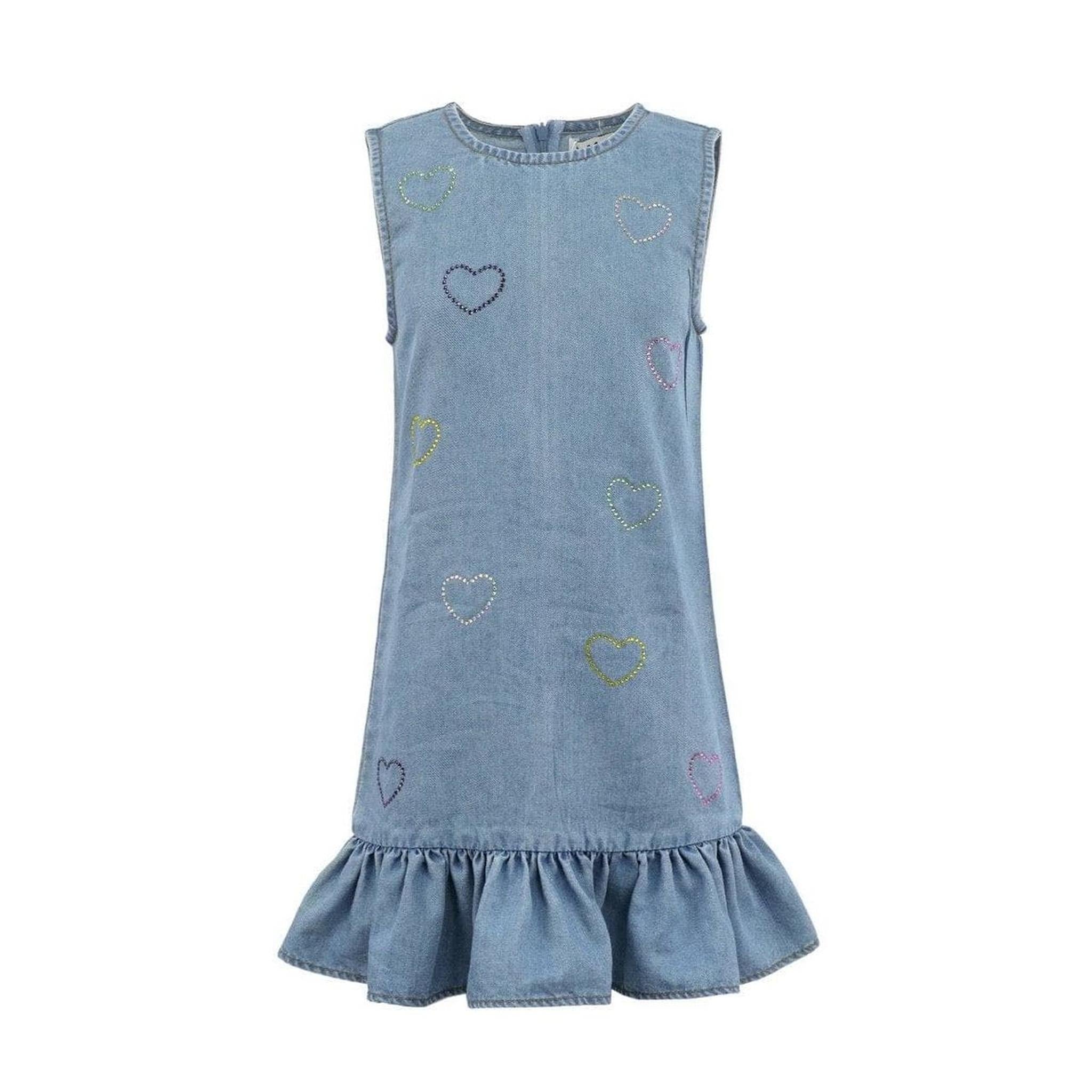 Crystal Rainbow Heart Denim Dress