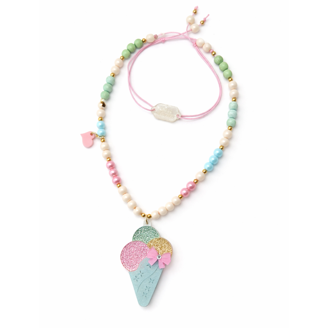 Ice Cream Cone Glitter Pastel Necklace