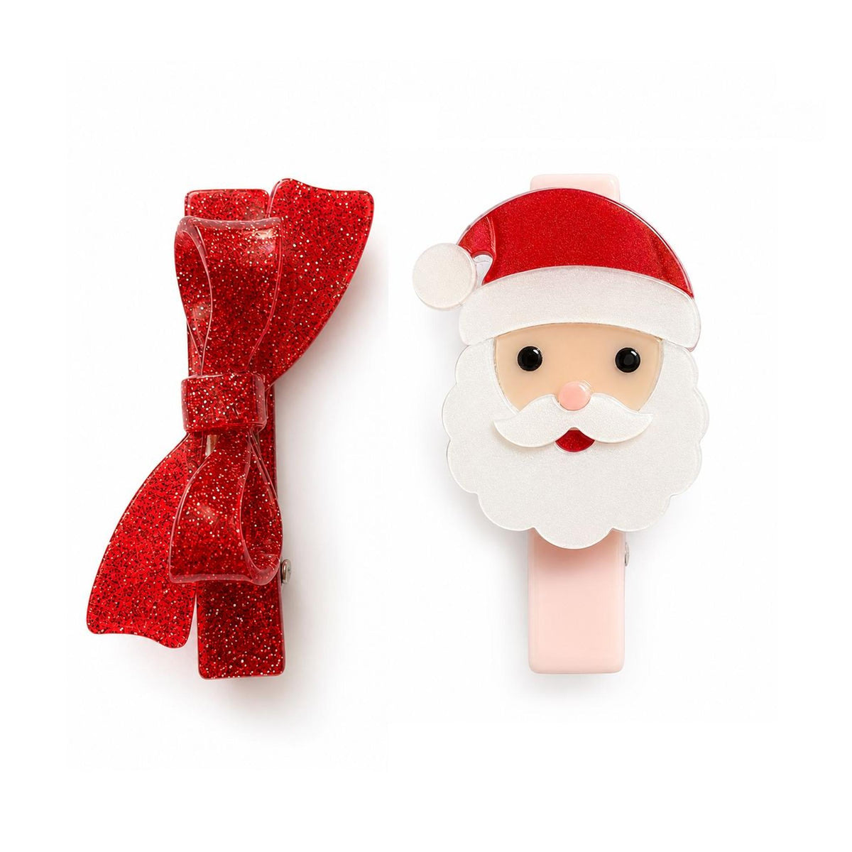 Santa Red Glitter Bow Hair Clips
