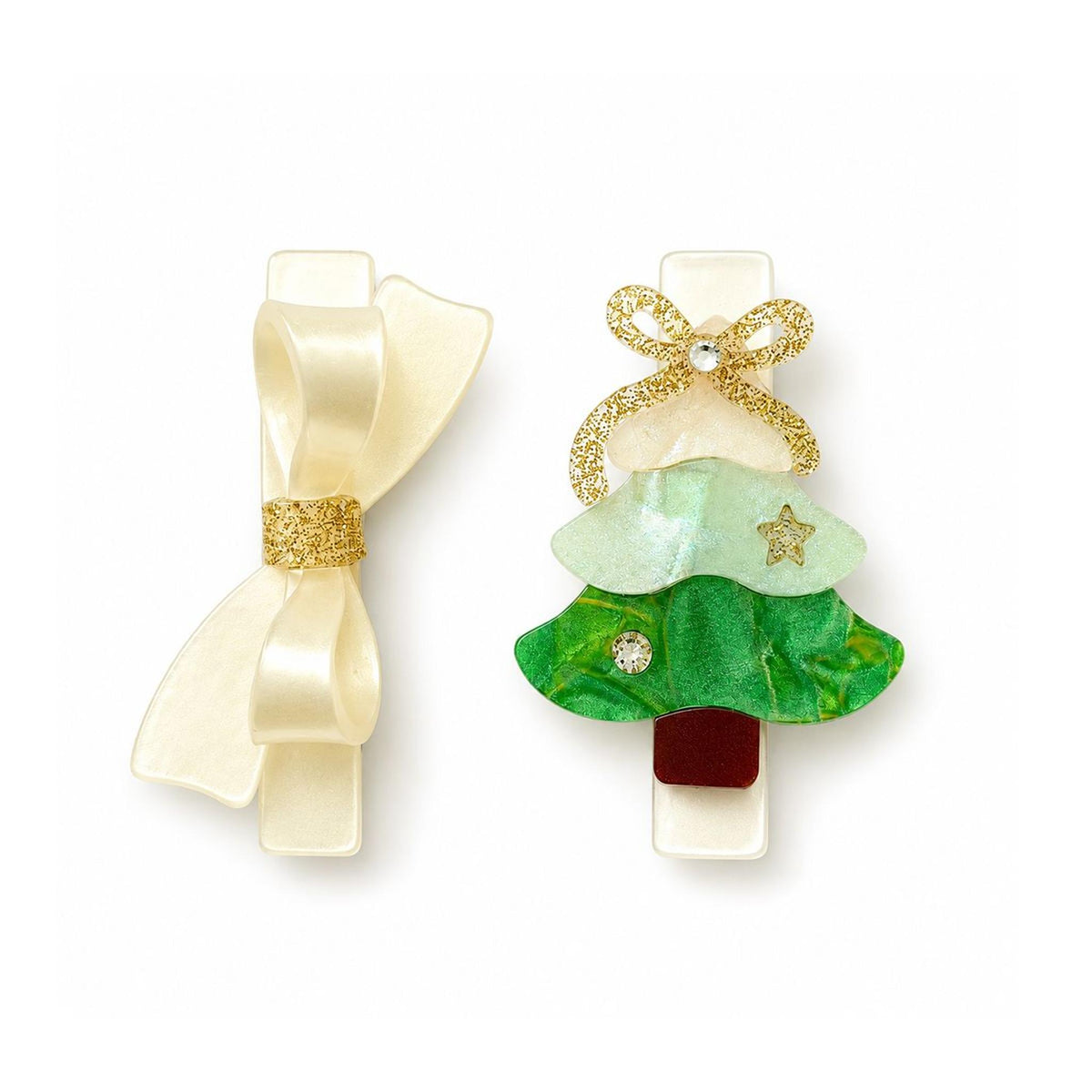 Tree Green Pearl Bow Hair Clips