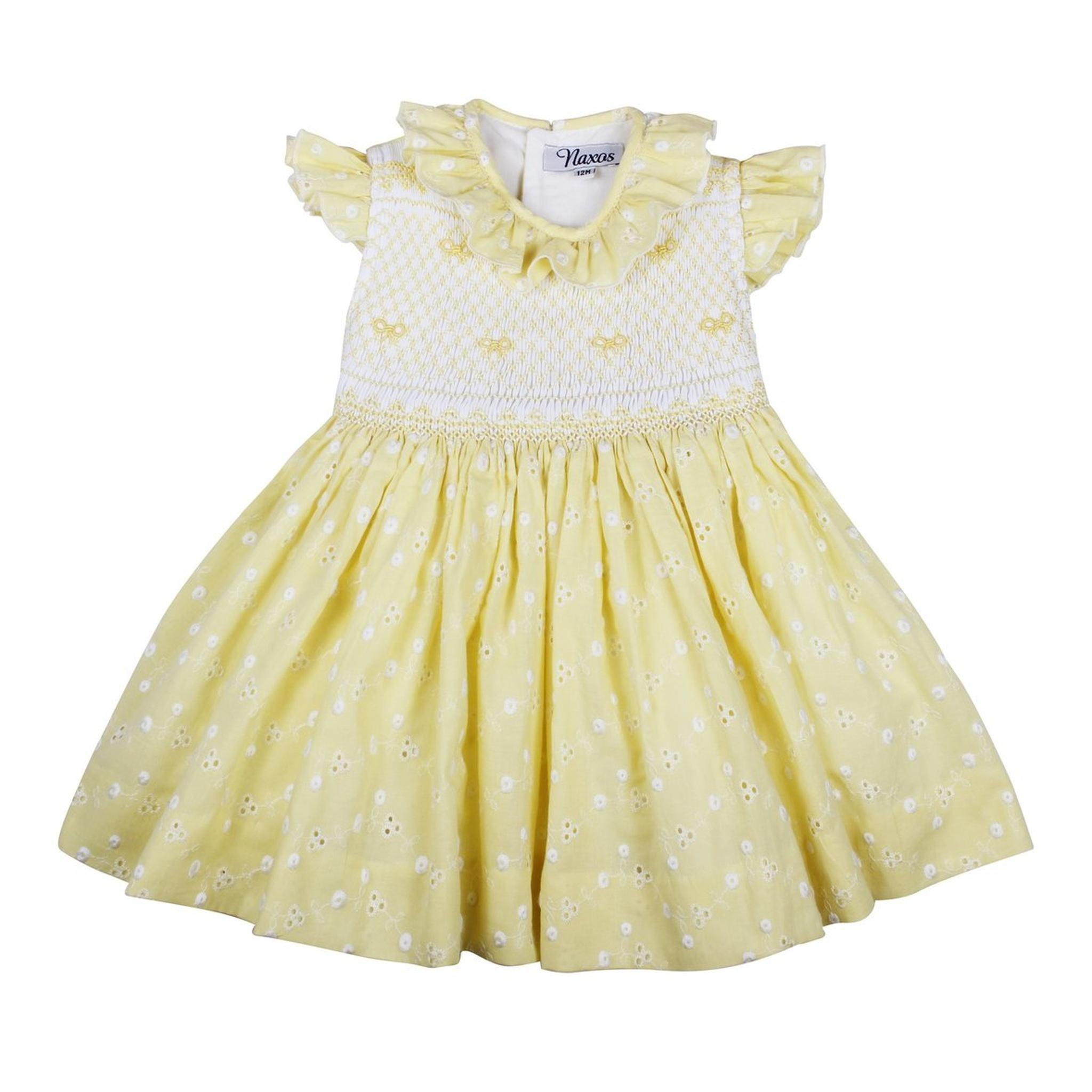 Yellow Embroidered Hand Smocked Dress
