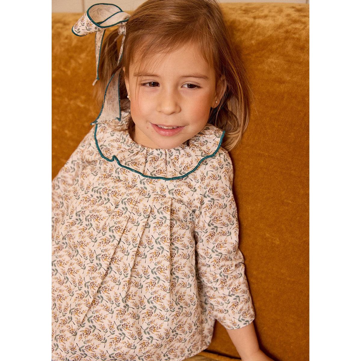 Vestido Canesu Doble Flor Mostaza