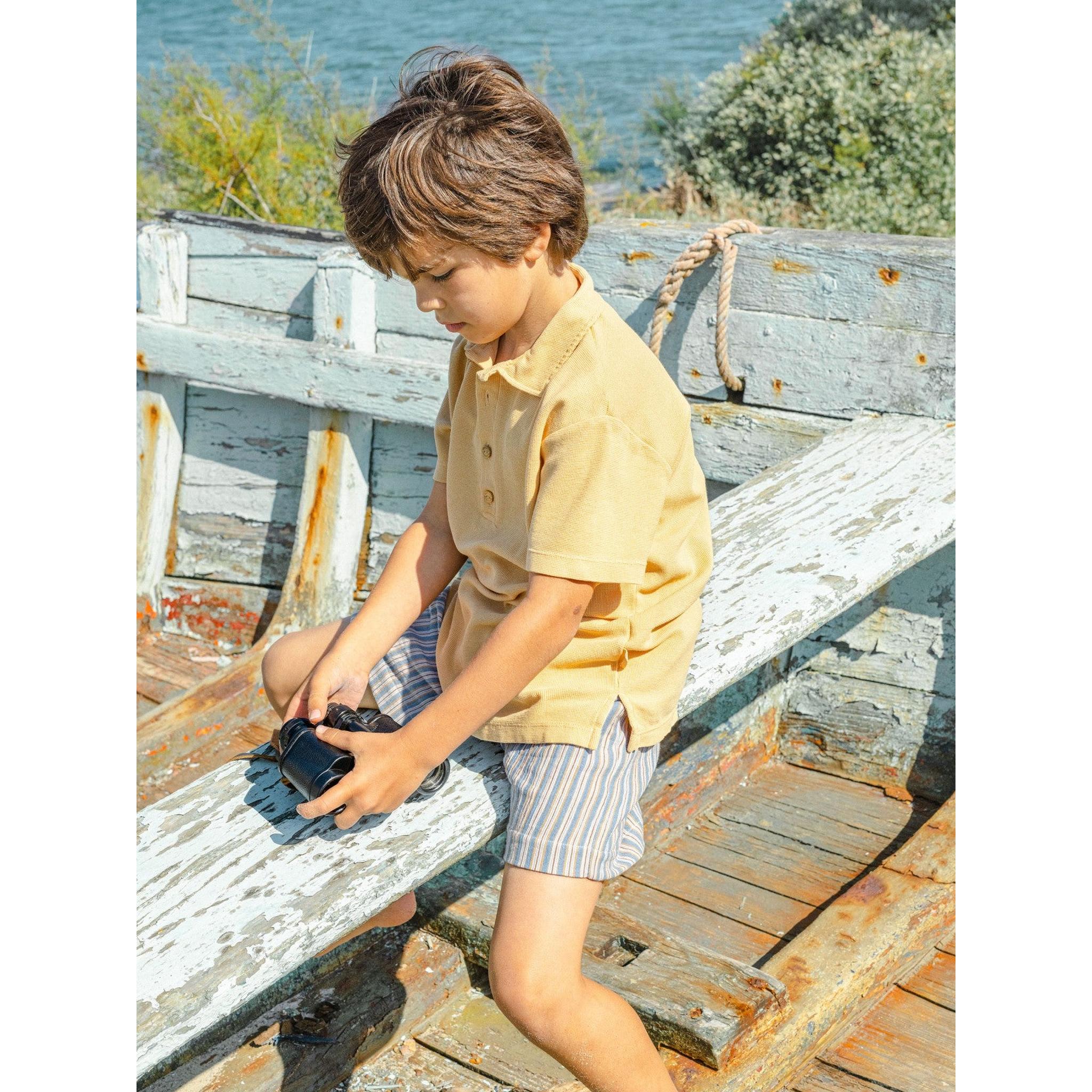 Ocre shorts multi-coloured stripes set