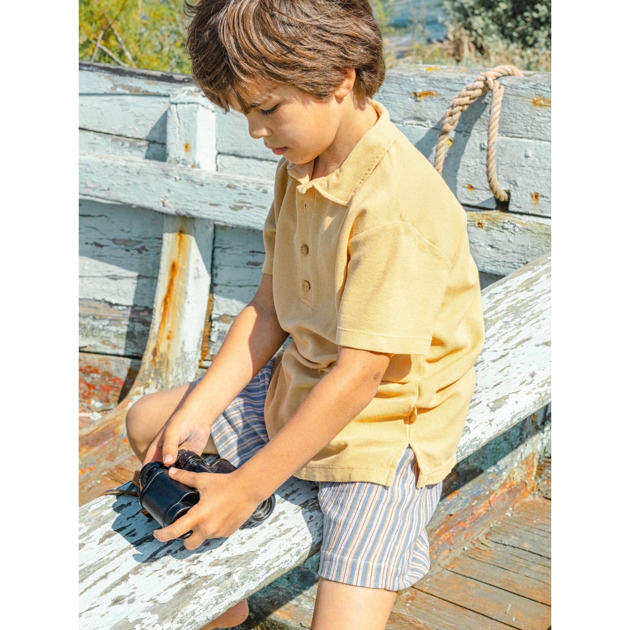 Ocre shorts multi-coloured stripes set