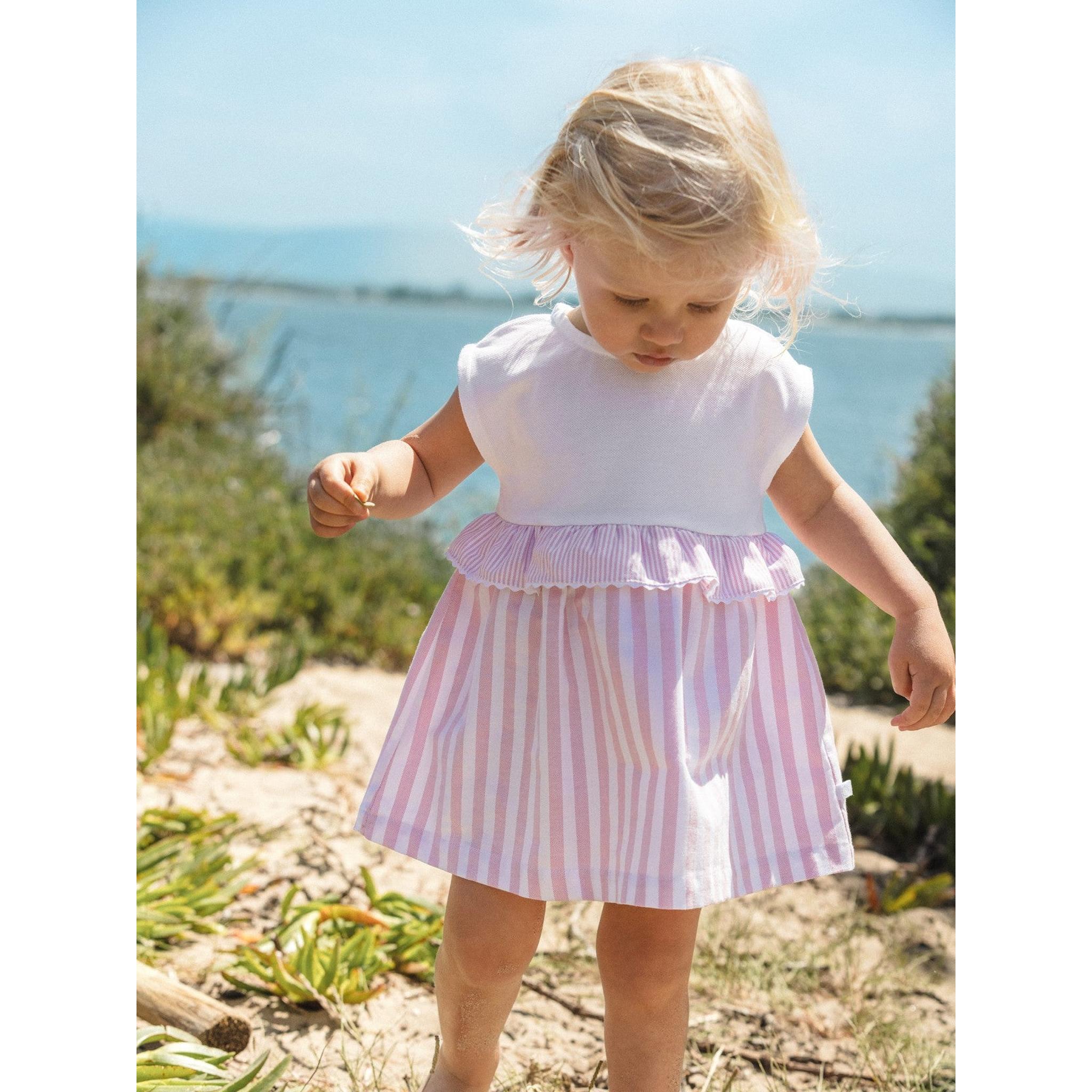 Dress in pique and striped Oxford fabric
