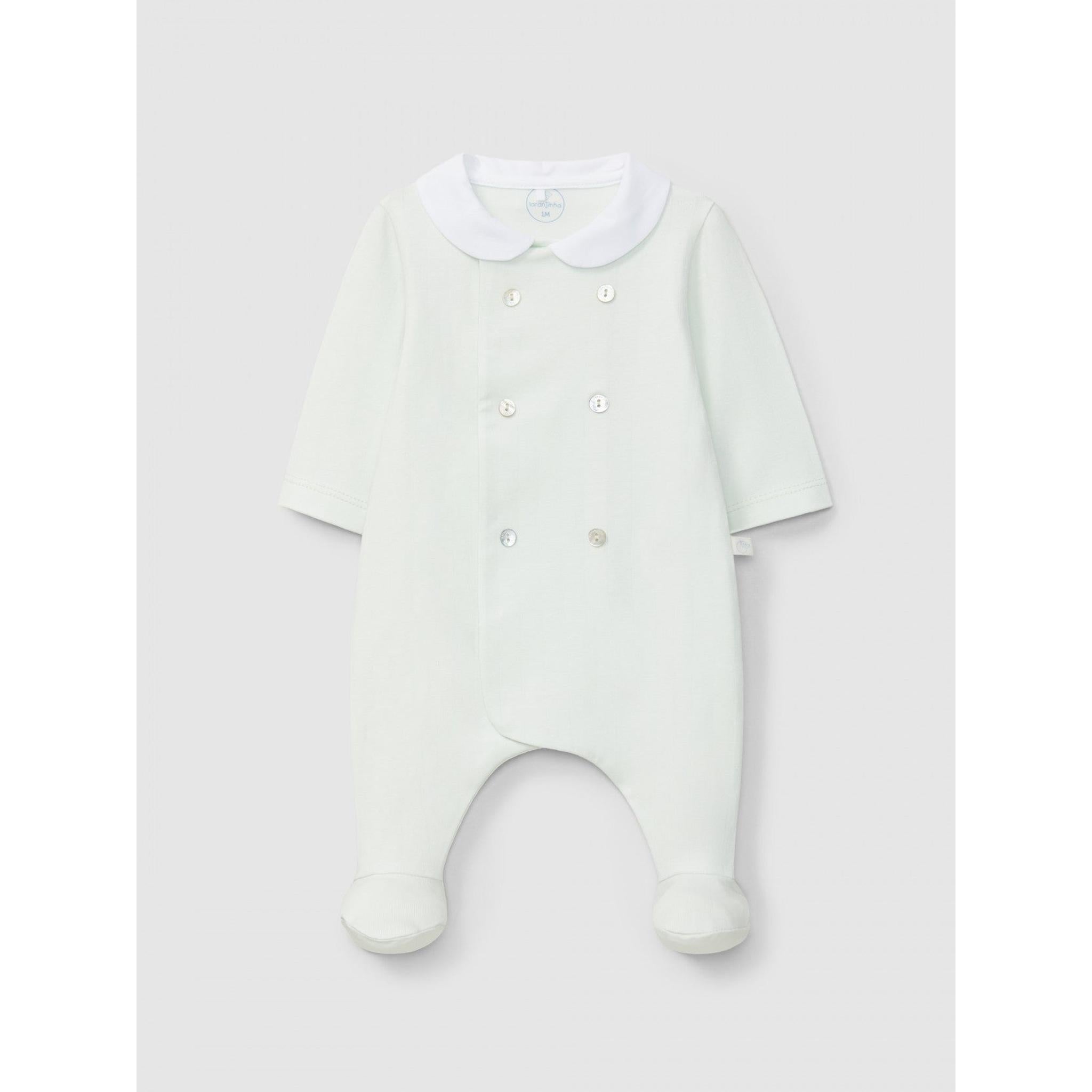 Babygrow embossed stripes with decorative buttons on the front