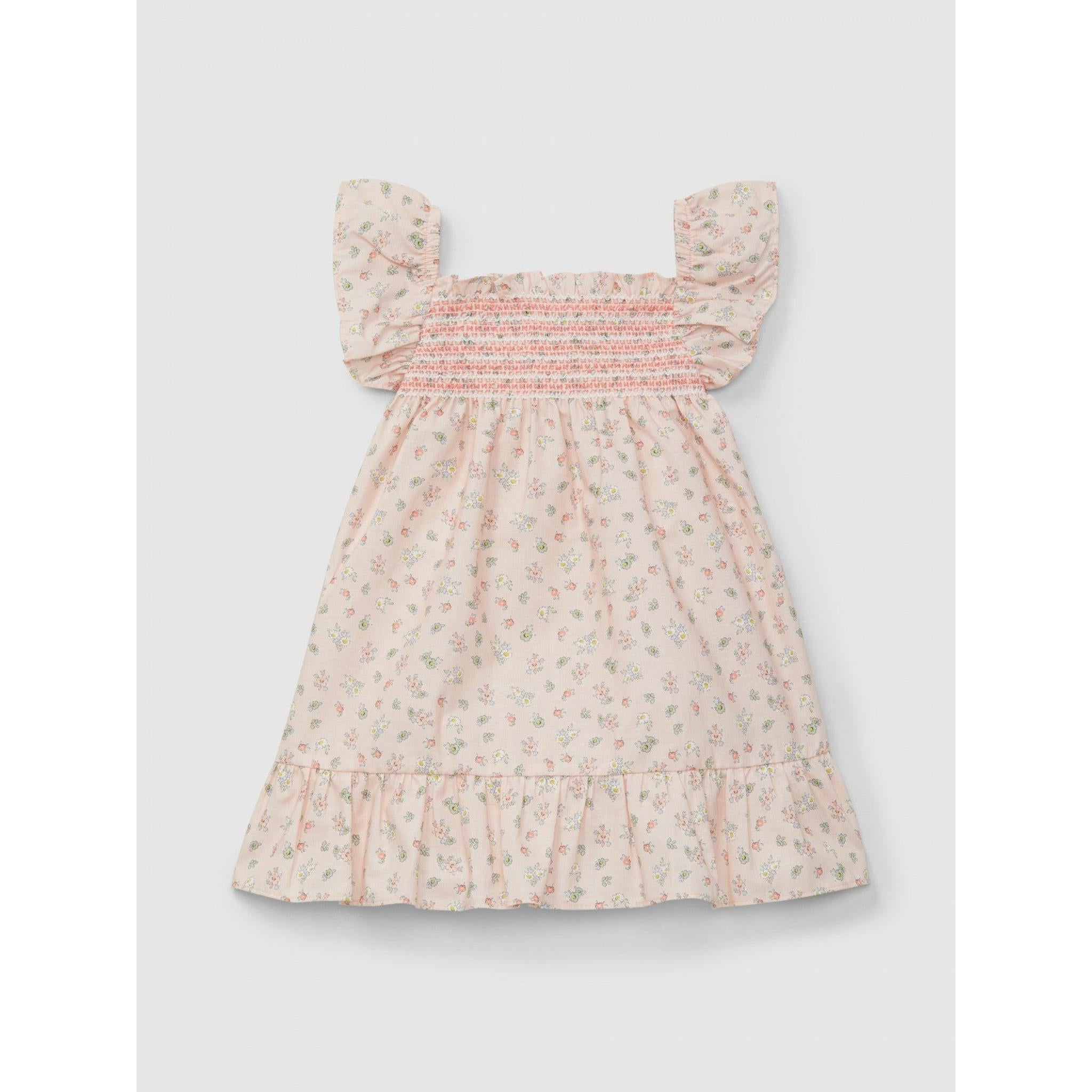 Floral print dress with smocking