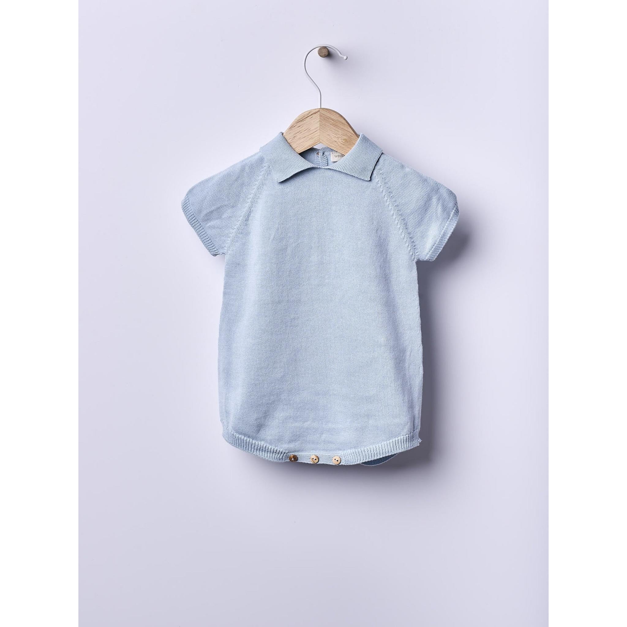 Polo Knitted Romper - Light Blue