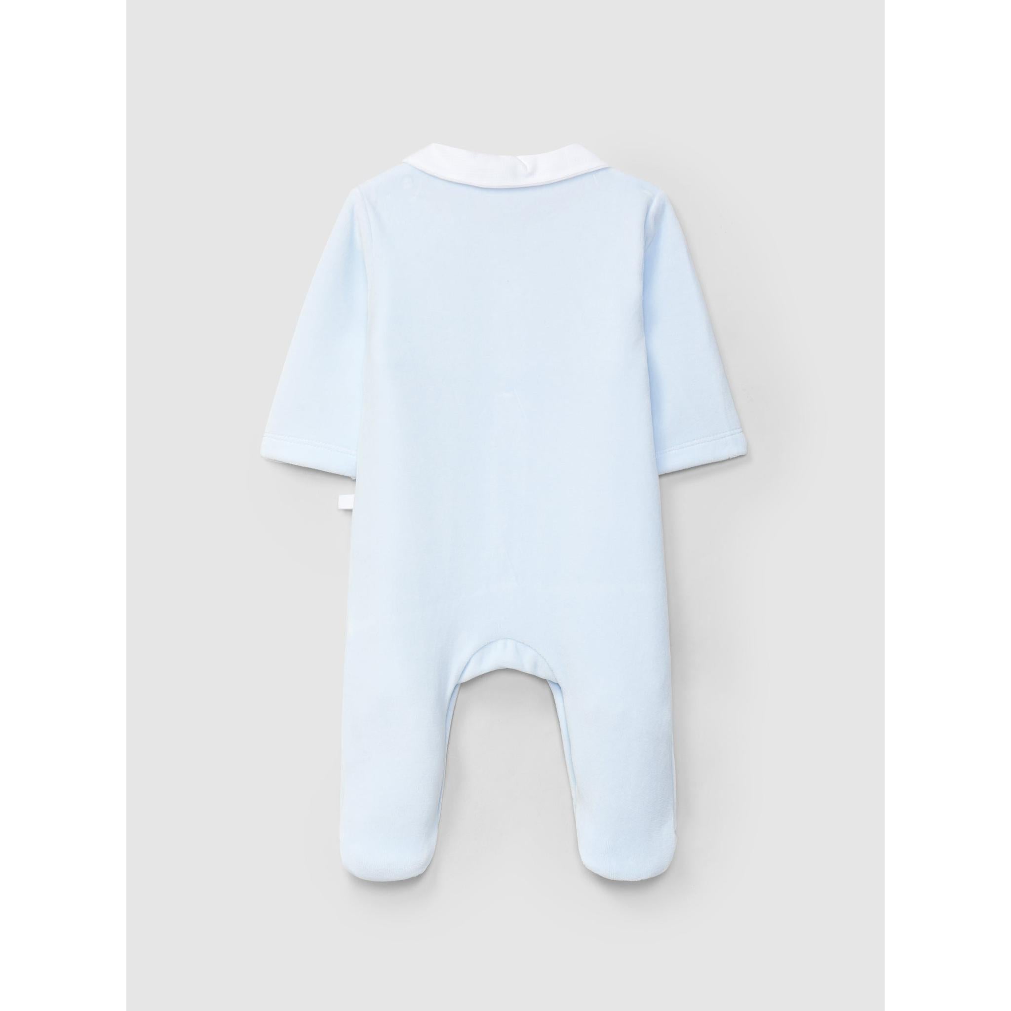 Velvet babygrow with embroidered ribbon detail