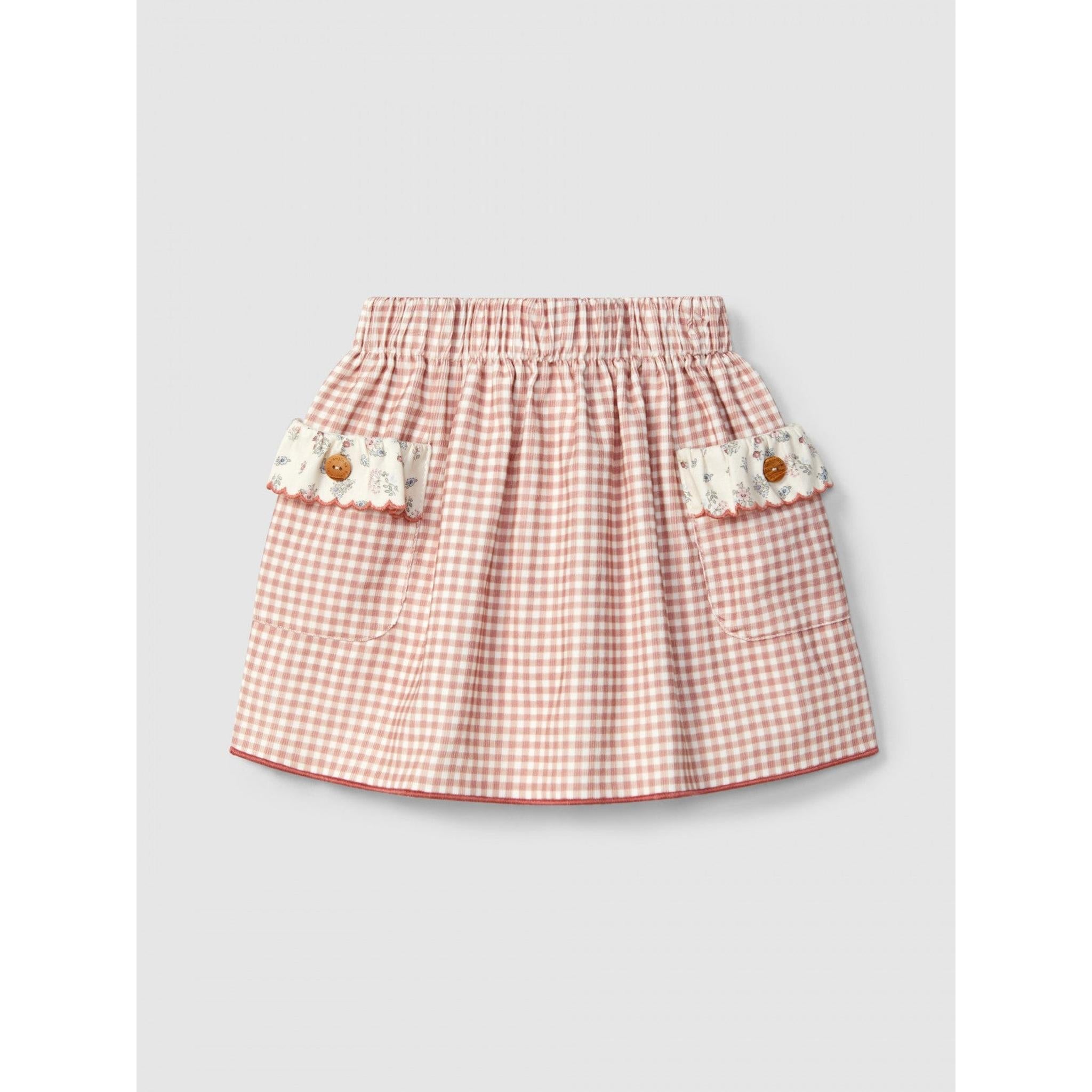 Reversible skirt vichy check and flowers set
