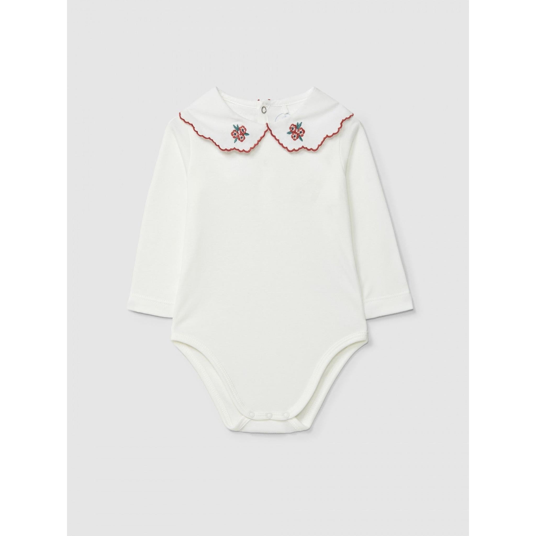 Bodysuit with embroidered flowers on the collar