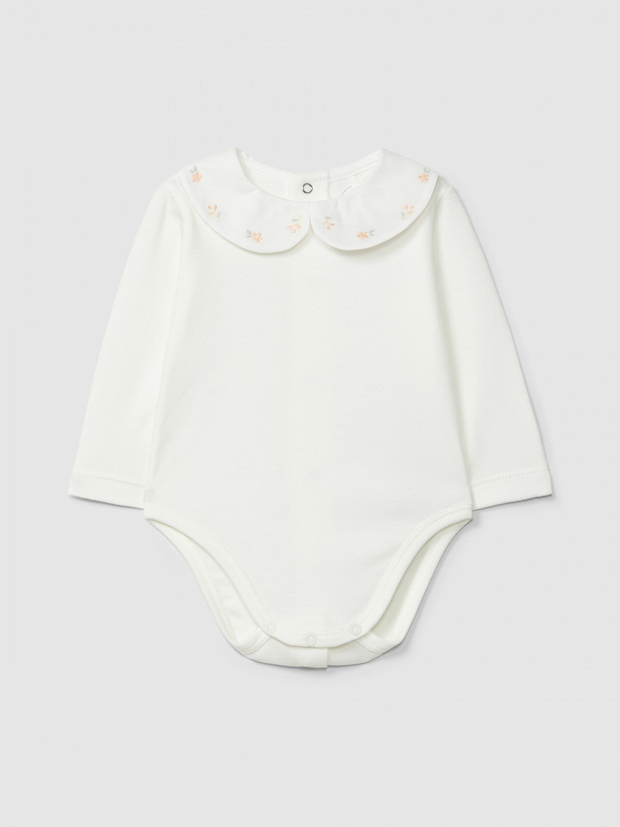 Bodysuit collar with embroidered delicate flowers