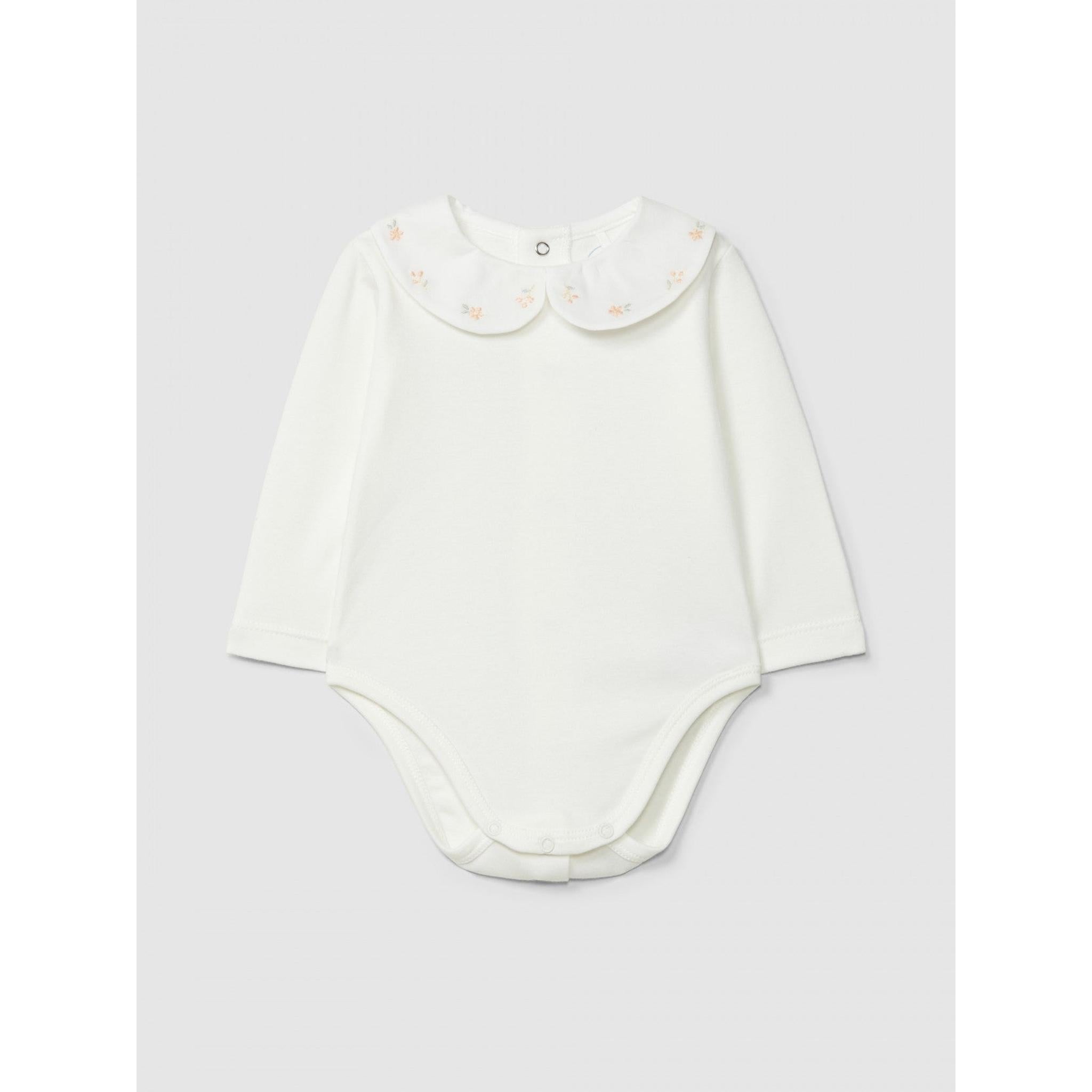 Bodysuit collar with embroidered delicate flowers