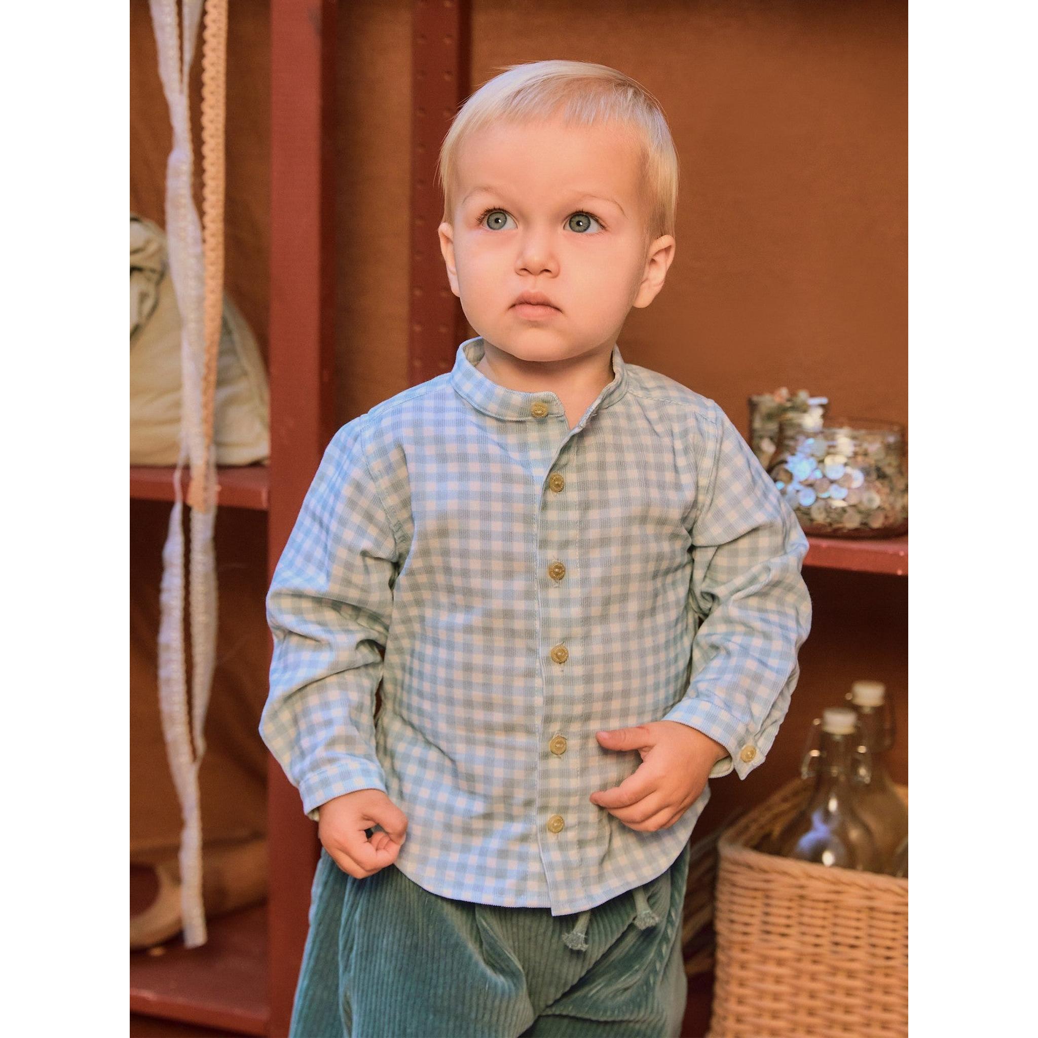 Shirt mandarin collar in check corduroy