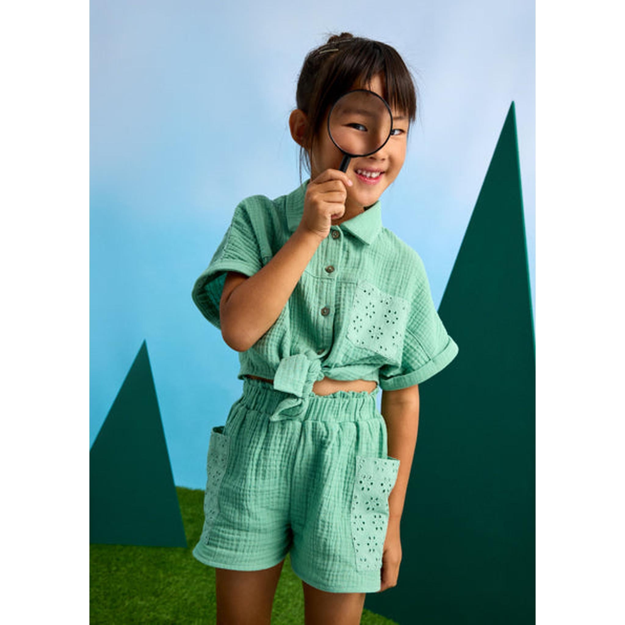 Girl Eyelet Shorts and Blouse Set - Mint