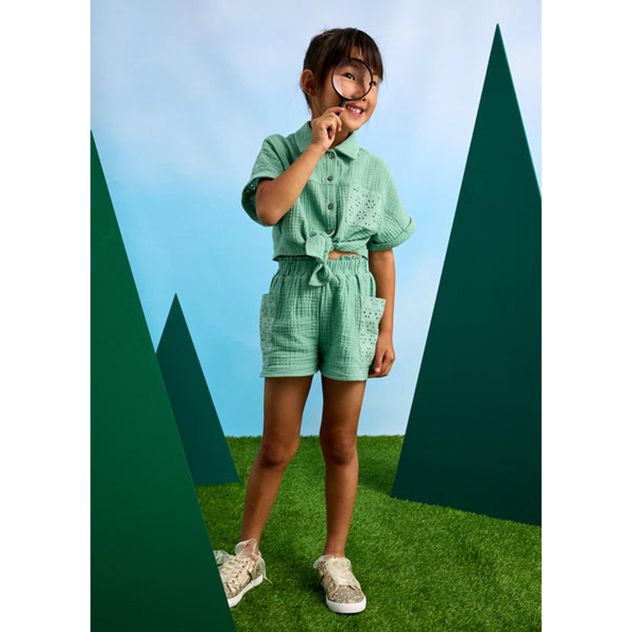 Girl Eyelet Shorts and Blouse Set - Mint