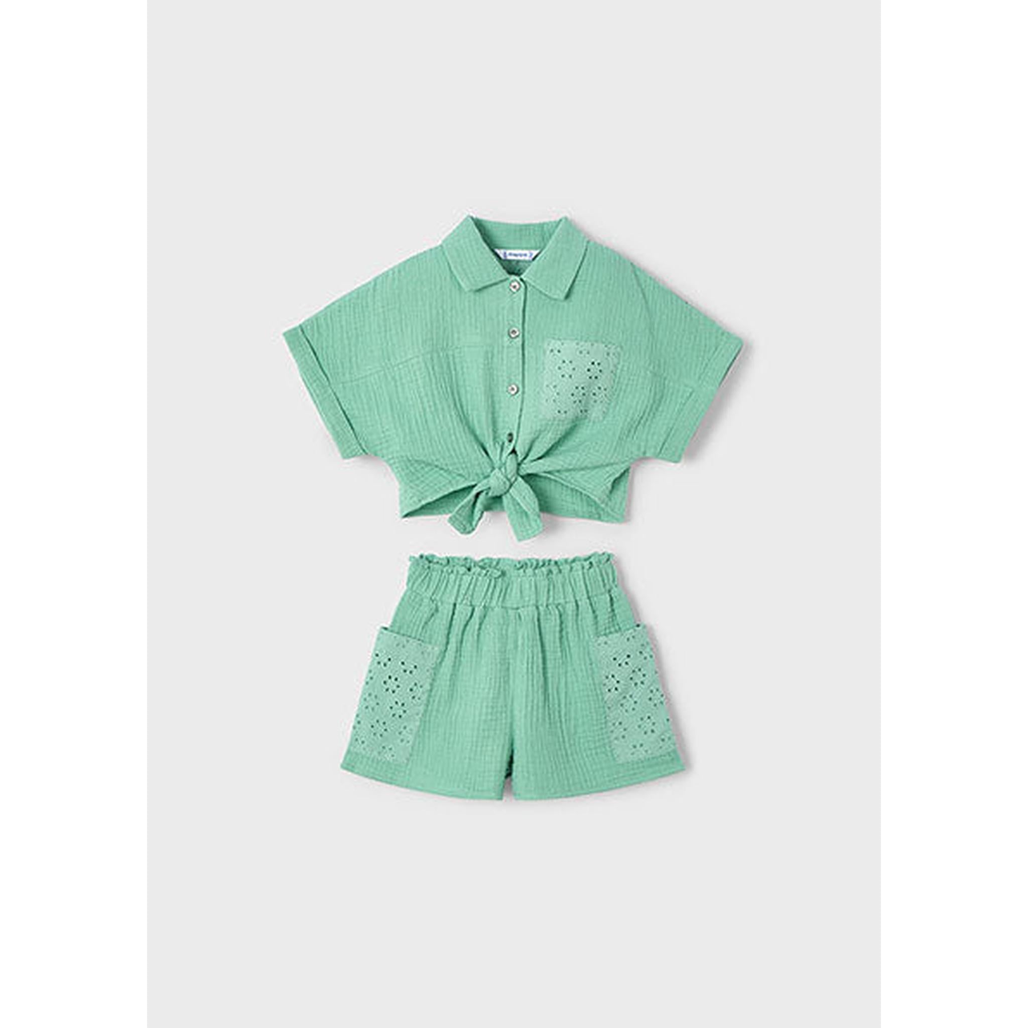 Girl Eyelet Shorts and Blouse Set - Mint