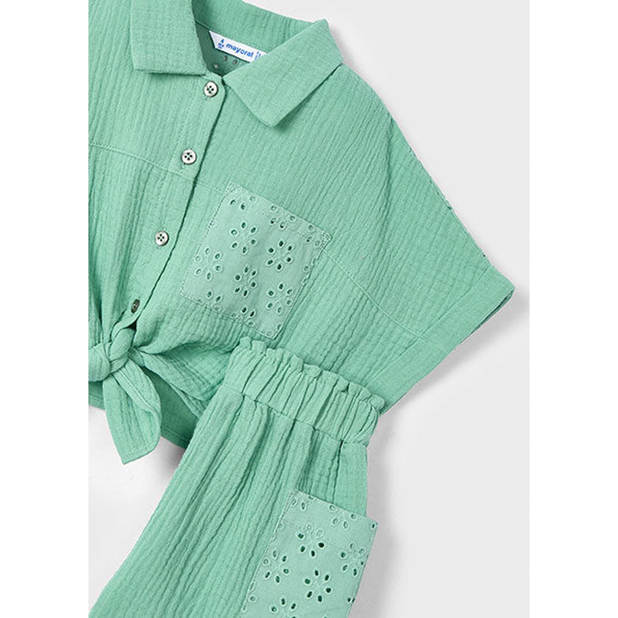 Girl Eyelet Shorts and Blouse Set - Mint
