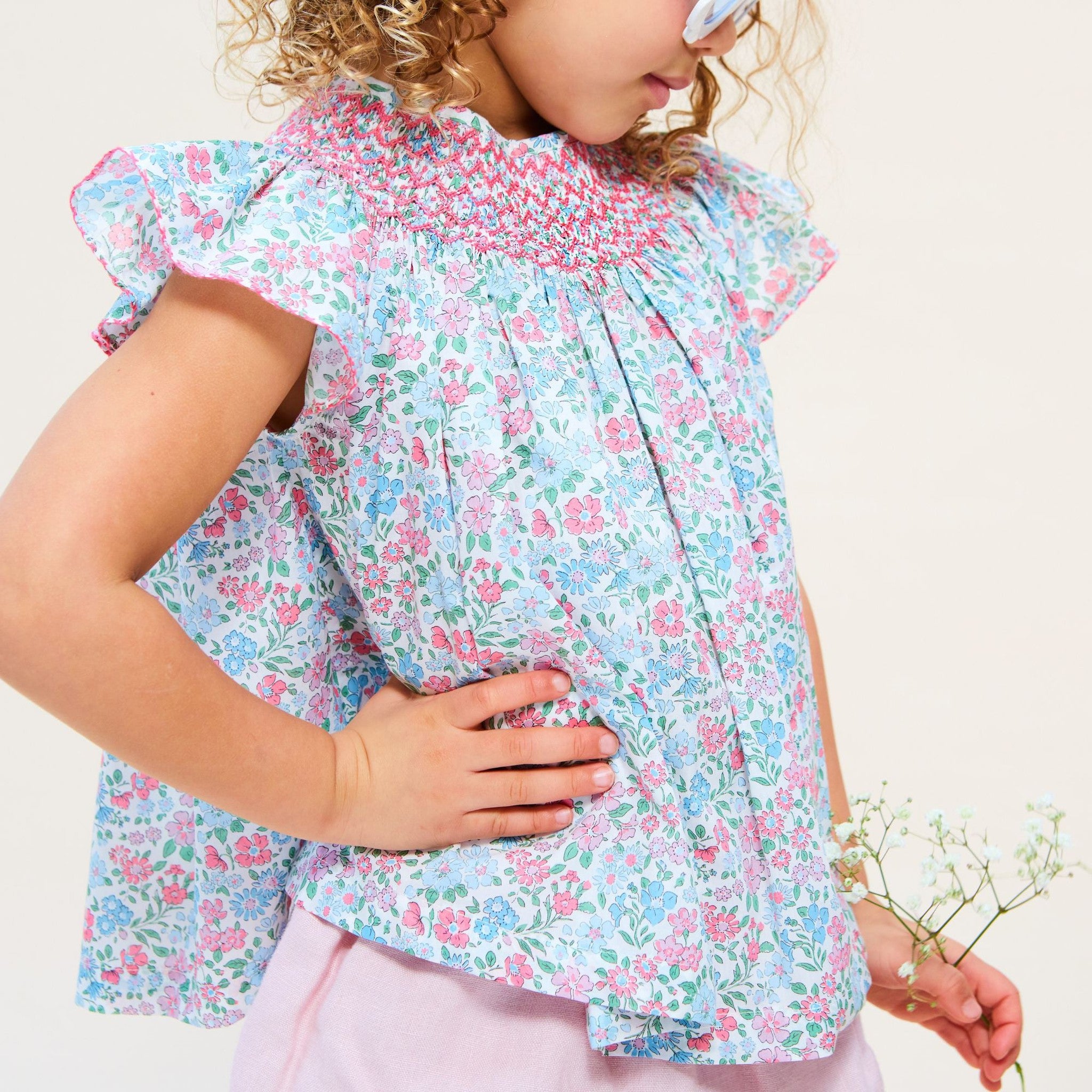 COCO BLOUSE WITH WITH HIBISCUS HAND SMOCKING MADE WITH LIBERTY ANNABELLA
