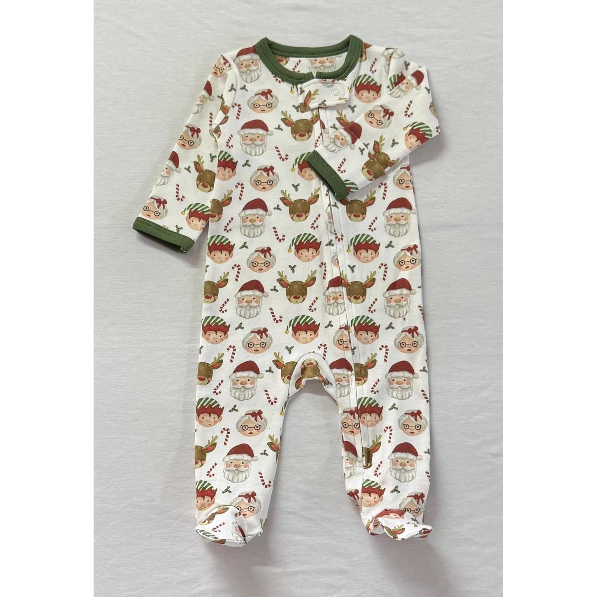 Santa + Friends Pima Zipper Footie