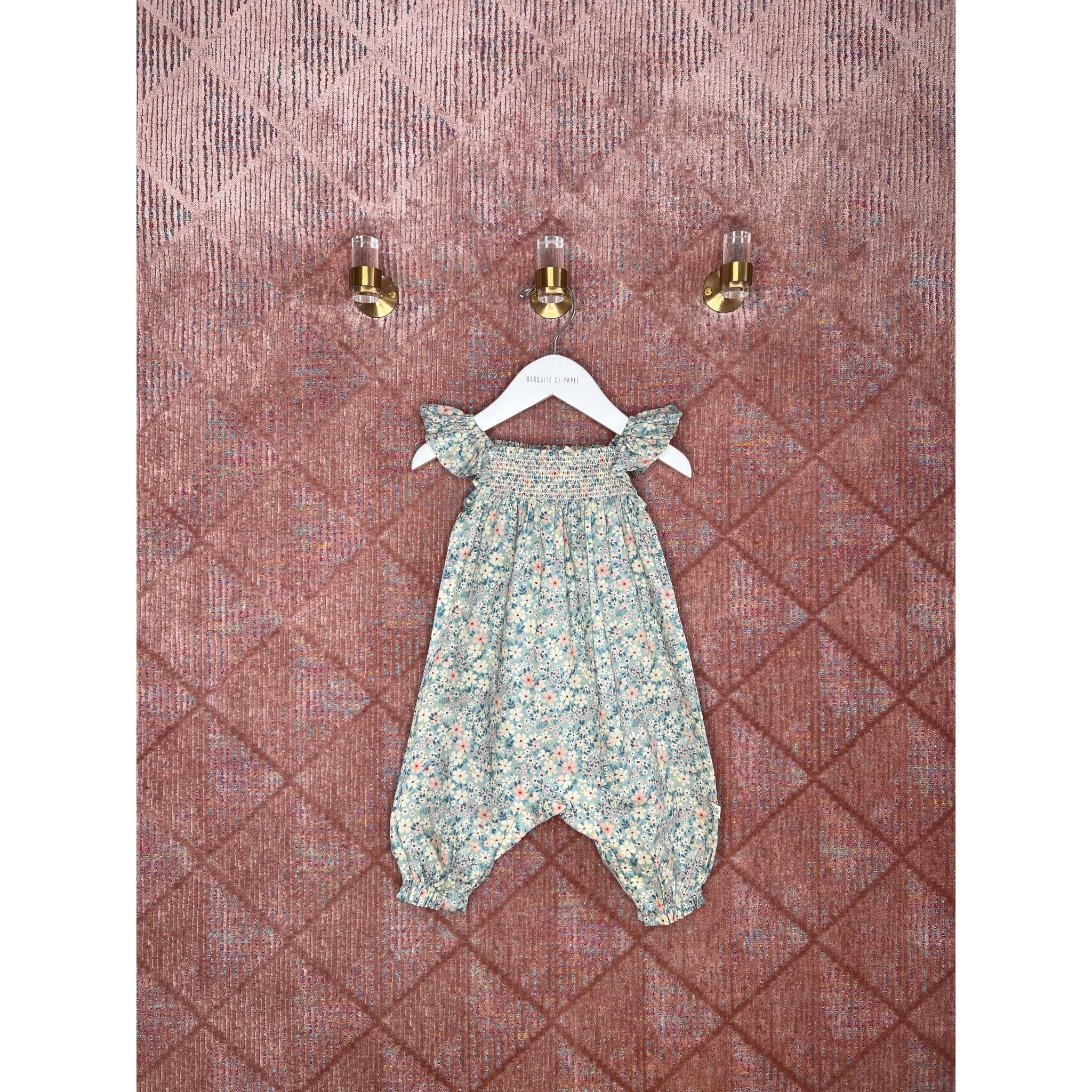Emma Baby Smocked Overall Romper - Amelia Print