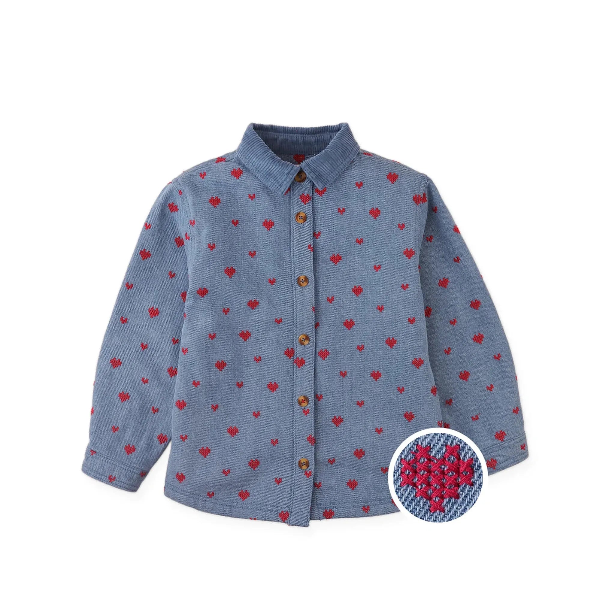 Josefina Denim Set with Heart Embroidery and Corduroy Collar