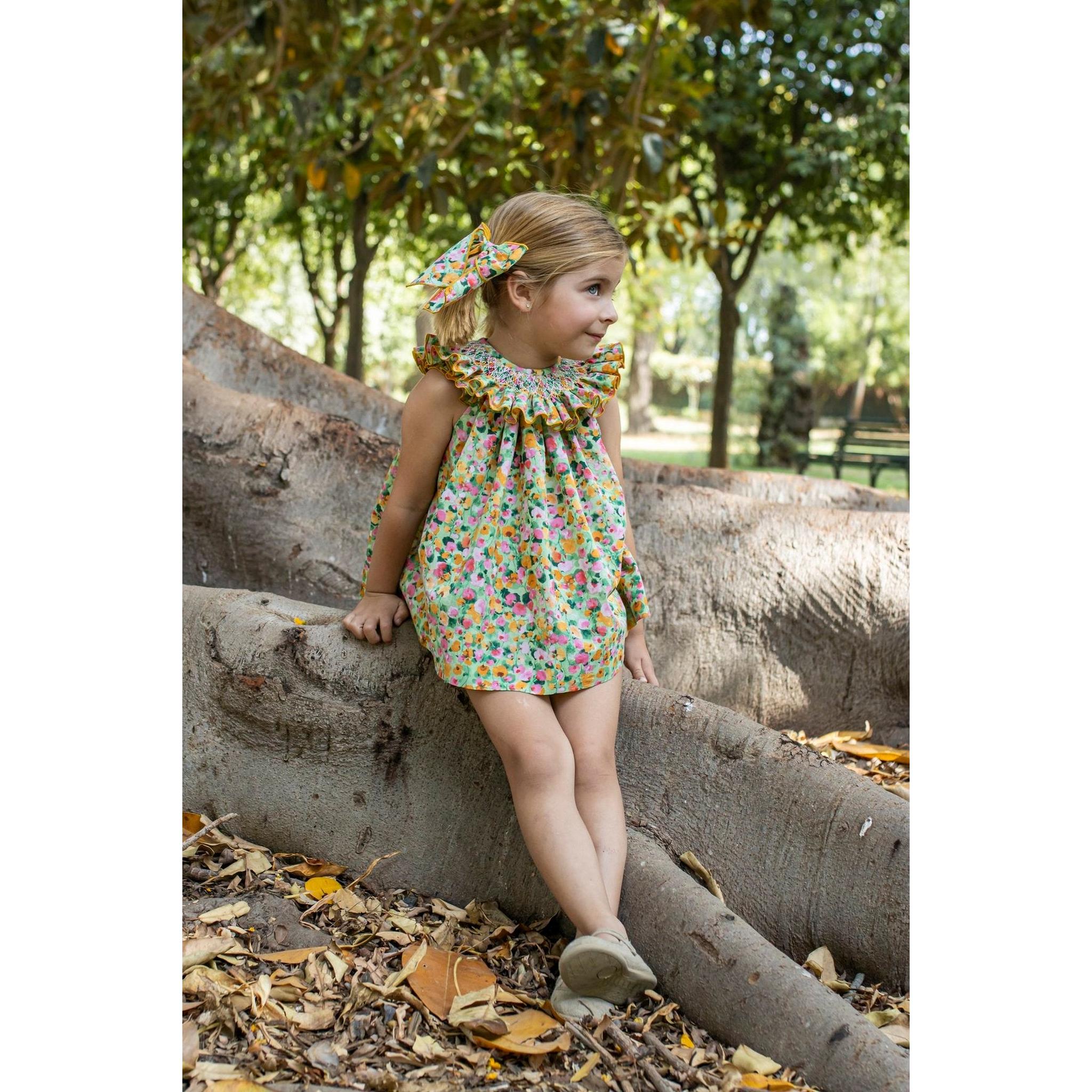 Green Acuarela Hand Smocked Jesusito