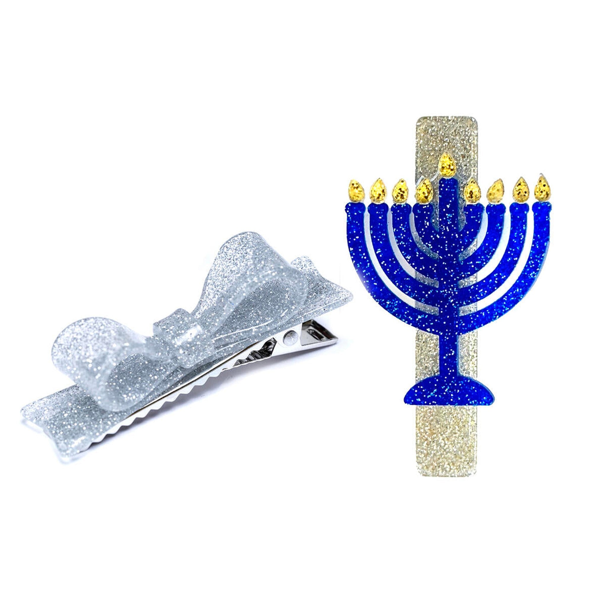 Menorah Blue/Silver Glitter Alligator Clips