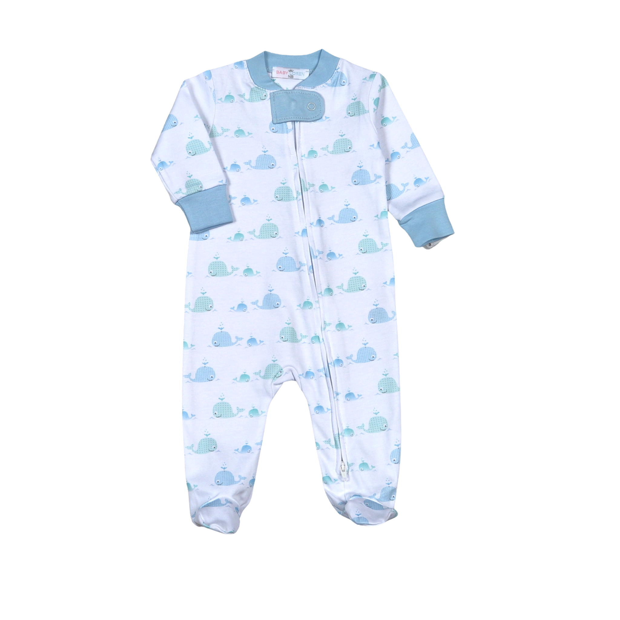 Whales Aqua and Blue Zipper Footie