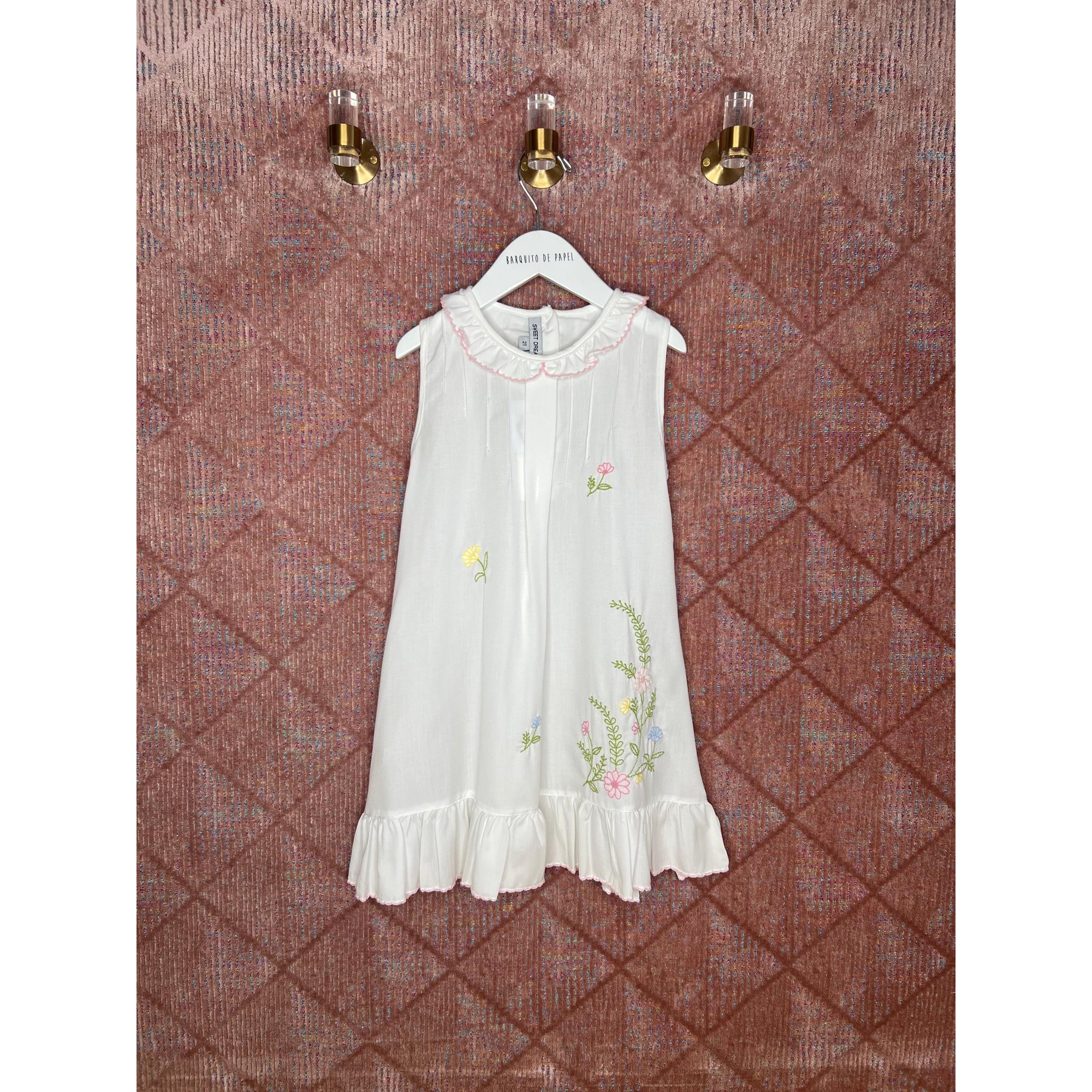 White Gown with Embroidered Botanical Flowers