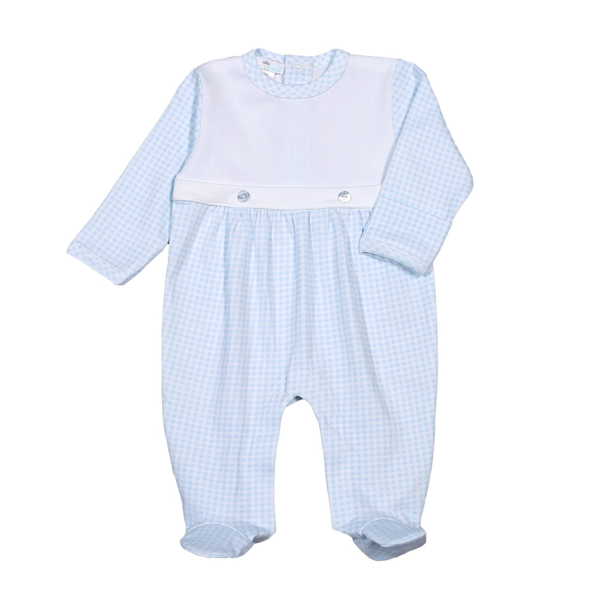 Blue Gingham Two Button Footie