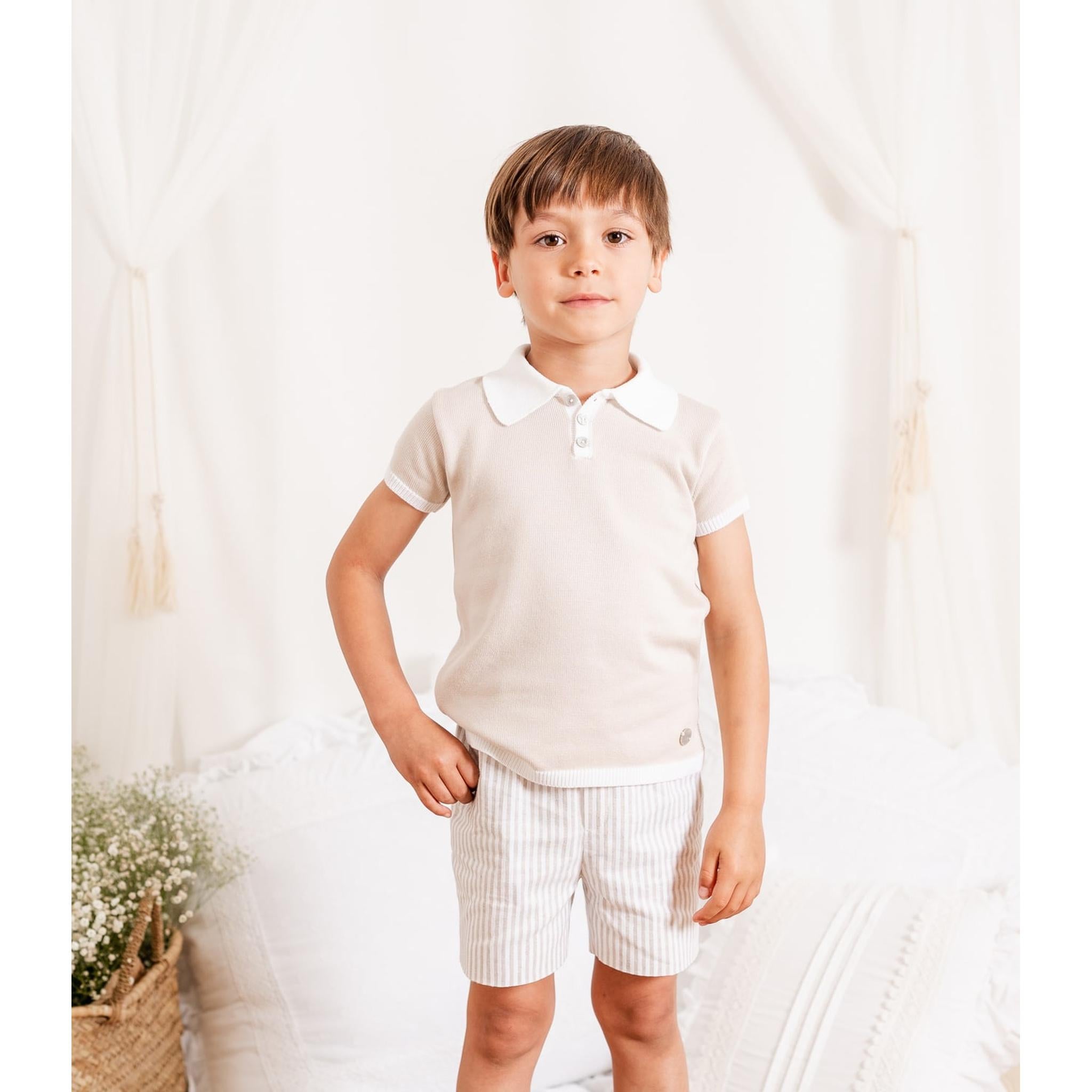 Beige Knit Polo Set