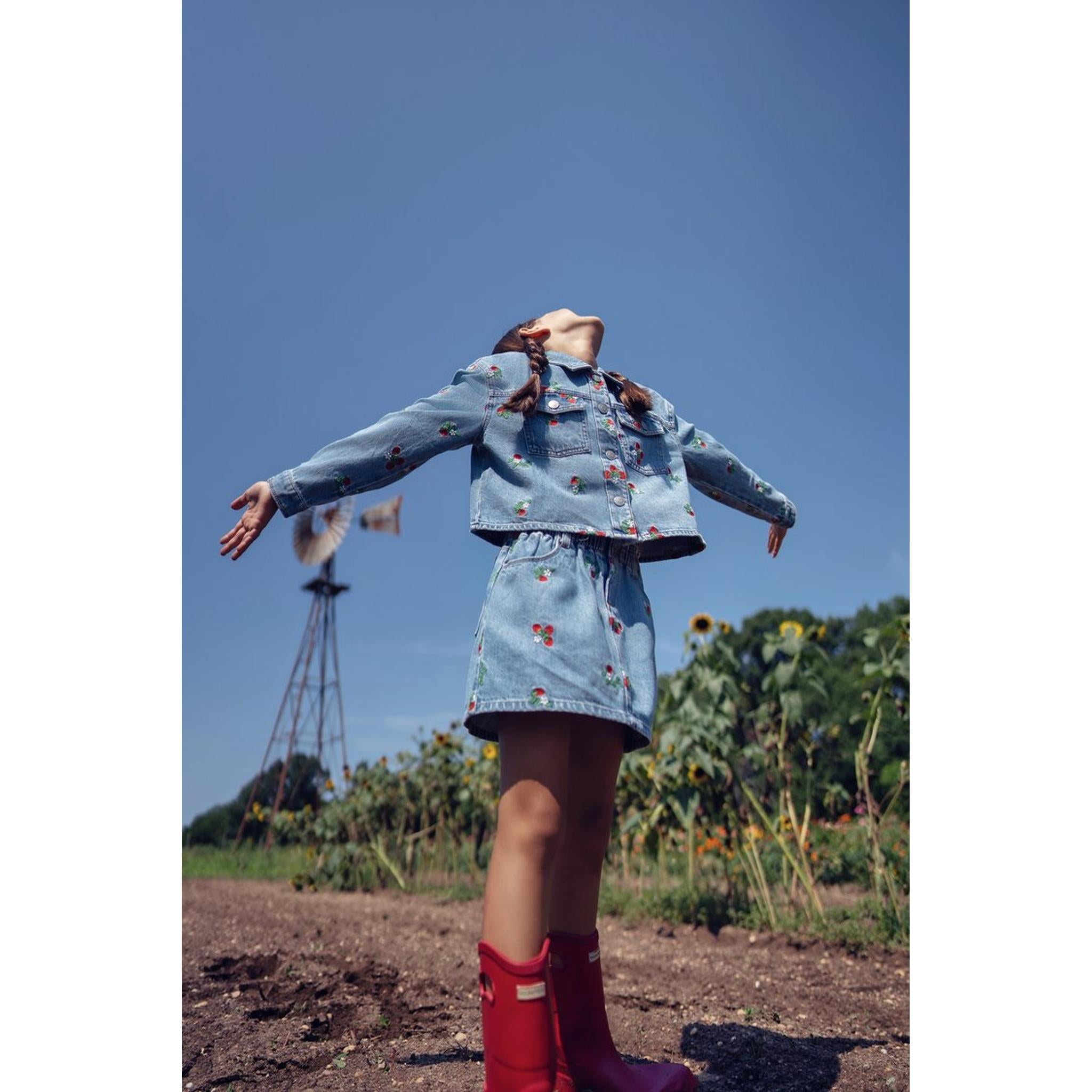 Embroidered Strawberries Denim Jacket
