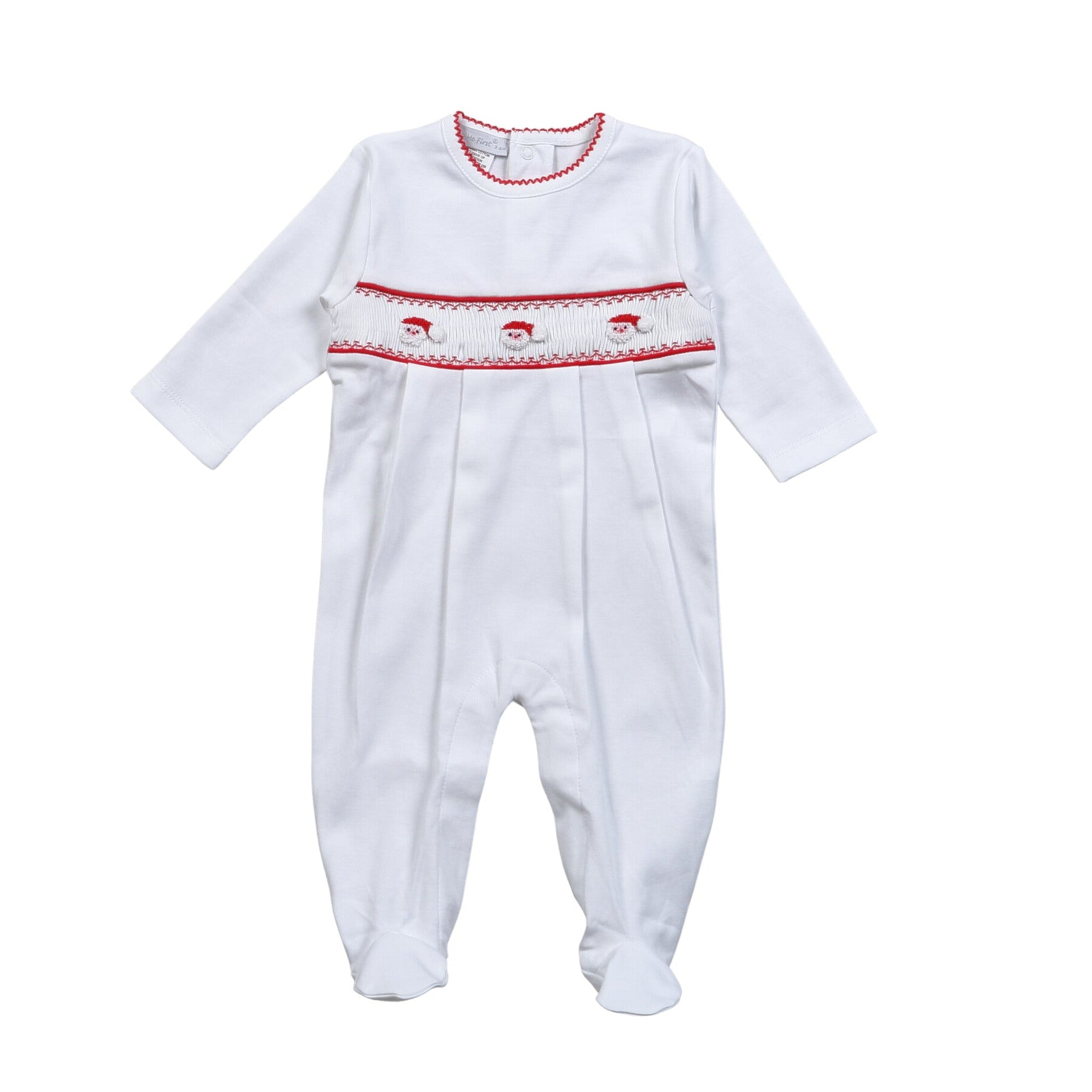 WHITE HAND SMOCKED SANTA'S FACE PIMA FOOTIE