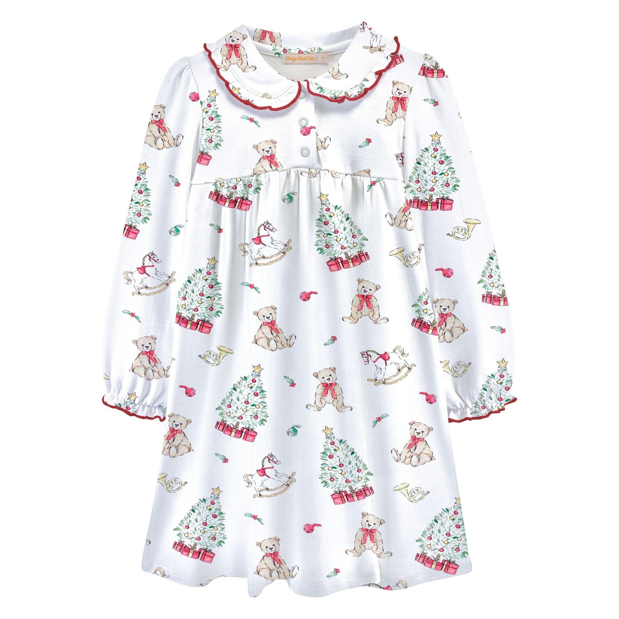 holiday time  printed dress w/round collar