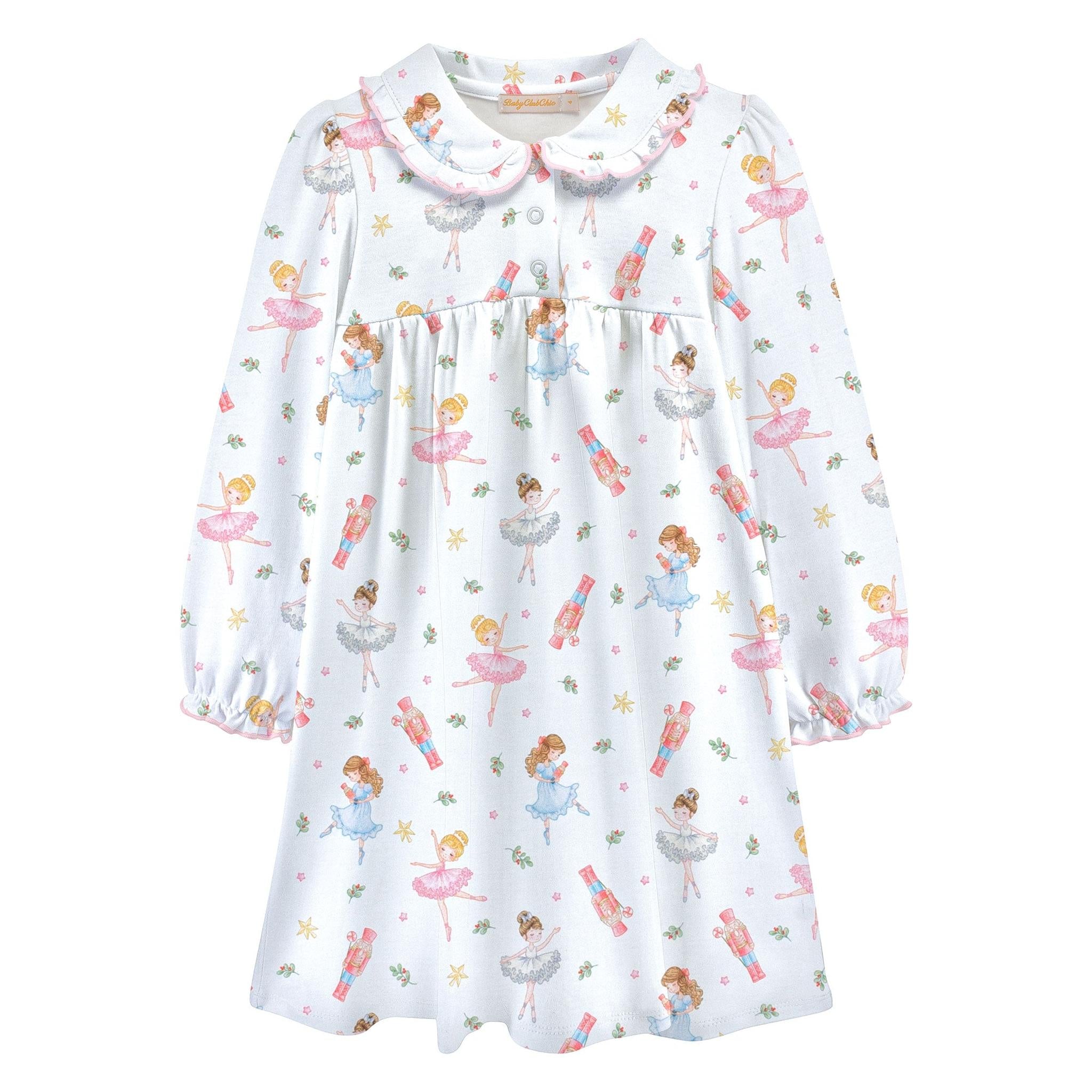 pink nutcracker printed dress w/round collar