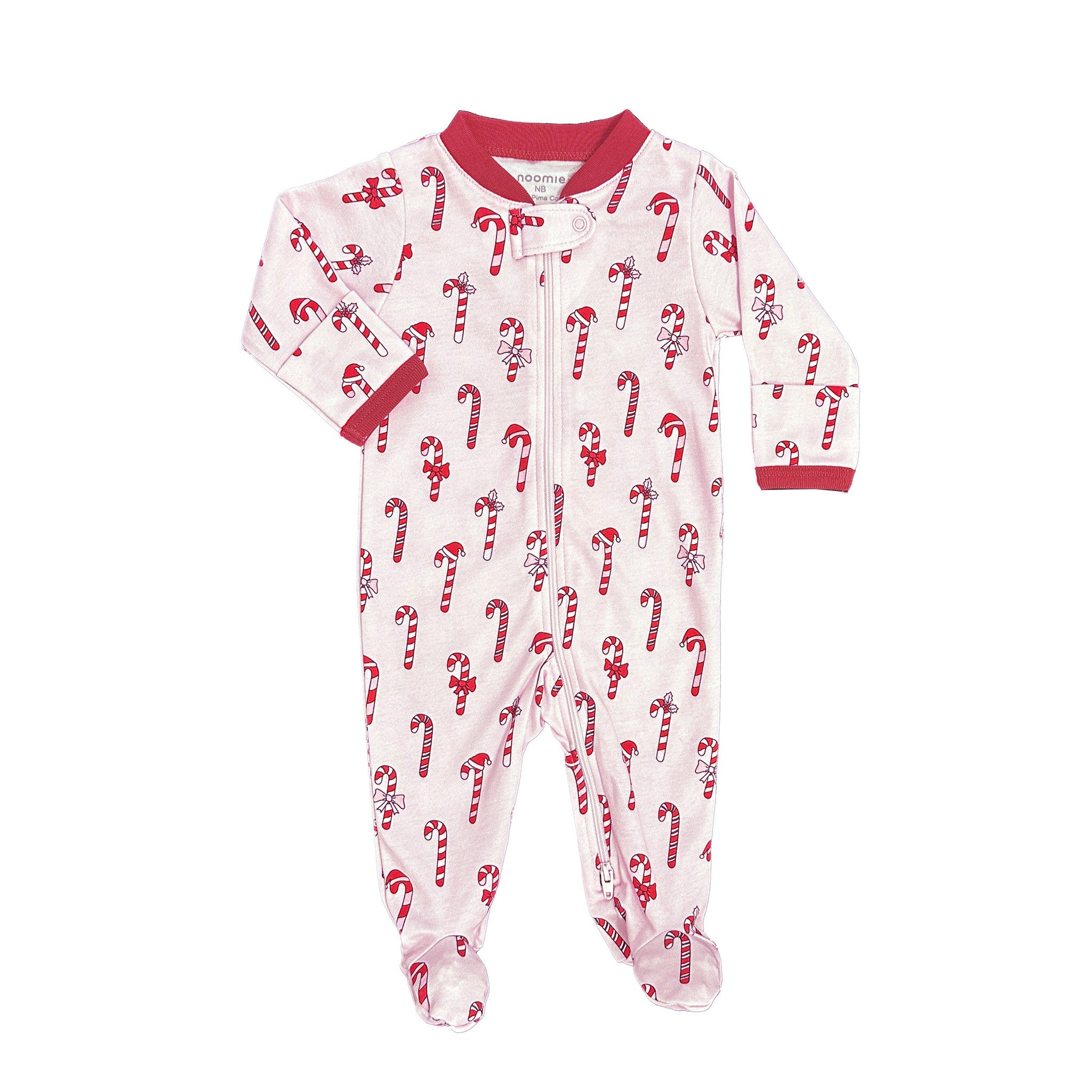 Pink Candy Cane Zipper Footie