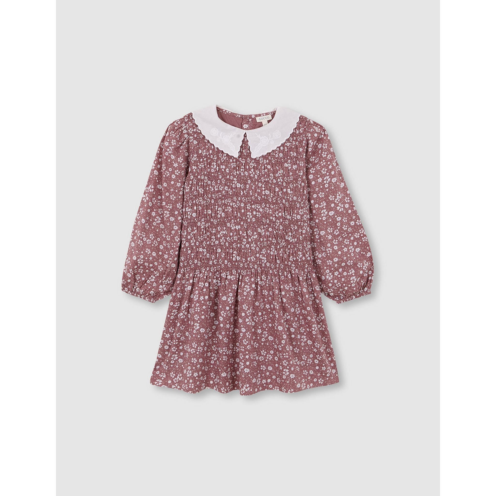 Vestido estampado con cuello blanco bordado