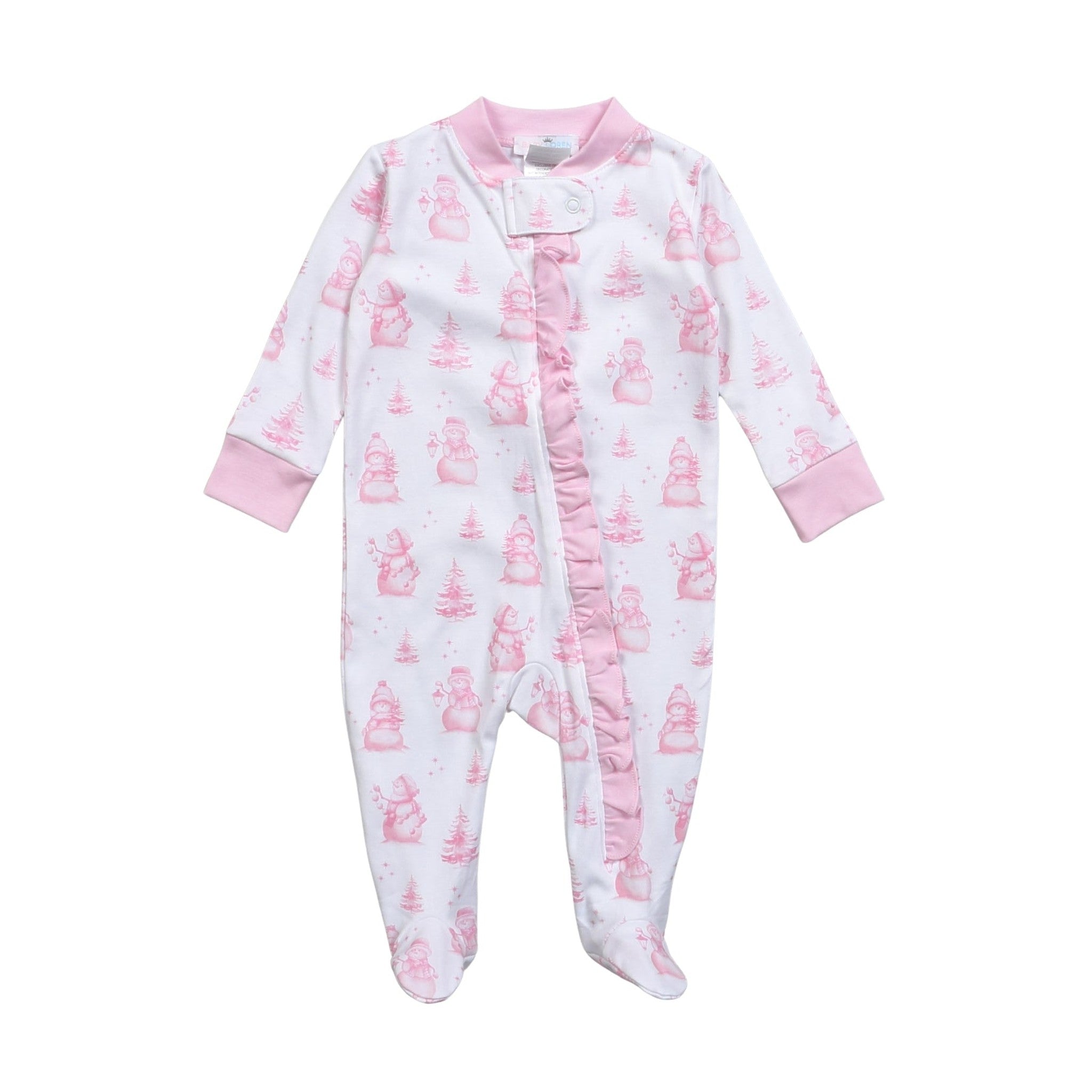 Snowman Pima Zipper Footie - Pink