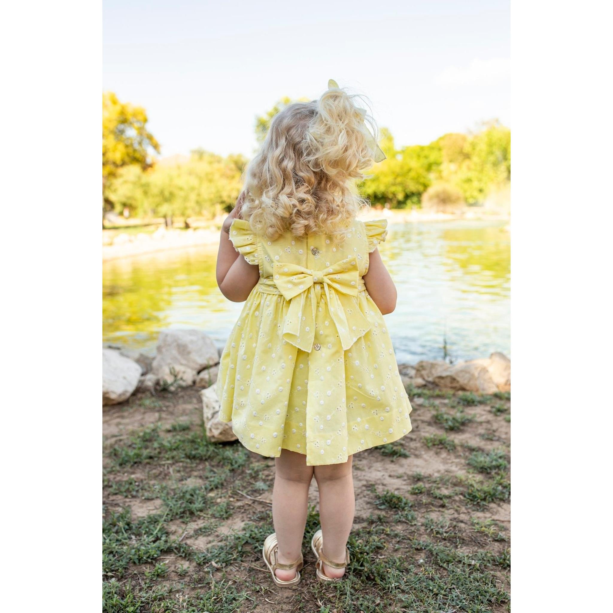 Yellow Embroidered Hand Smocked Dress