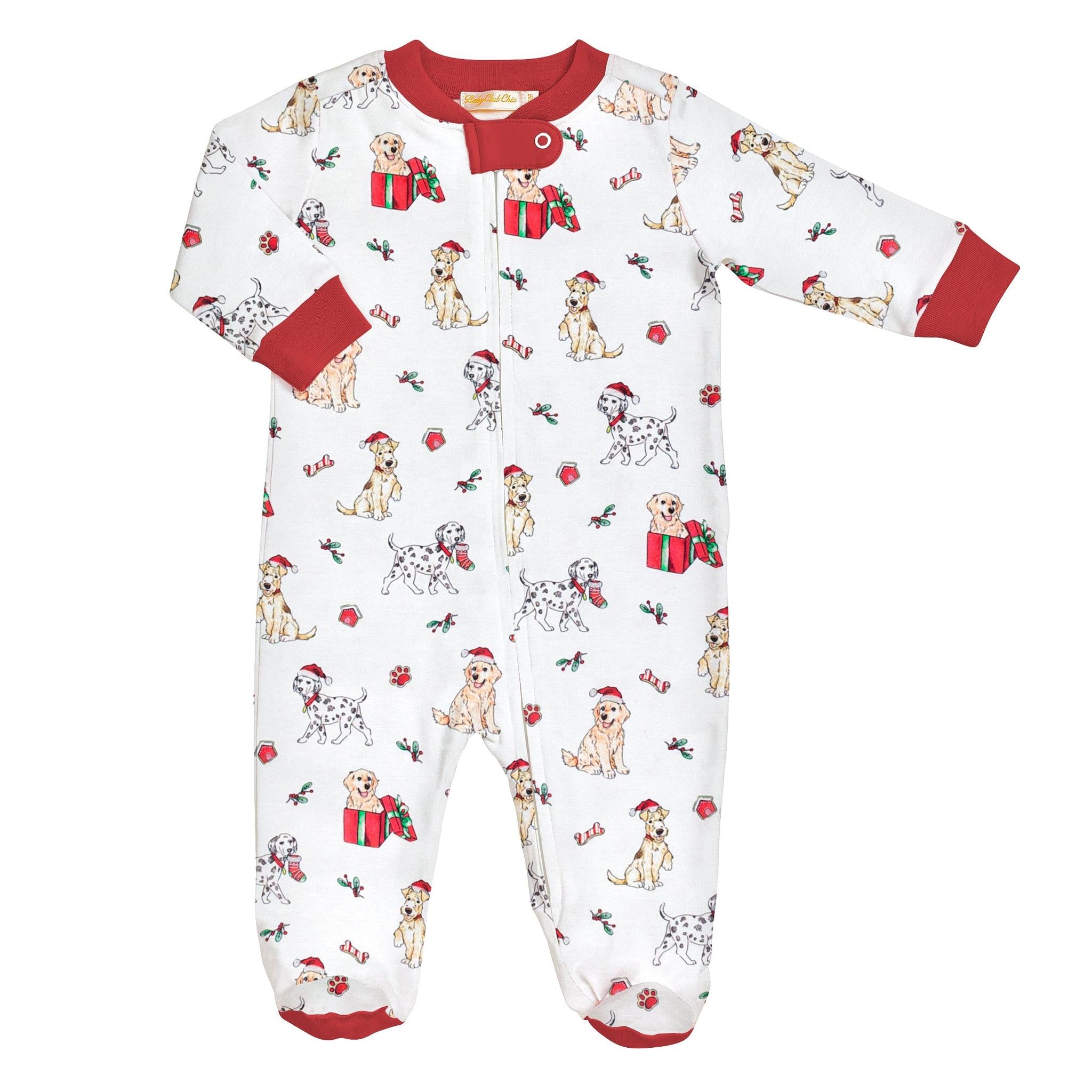 holy doggy xmas printed zipped footie