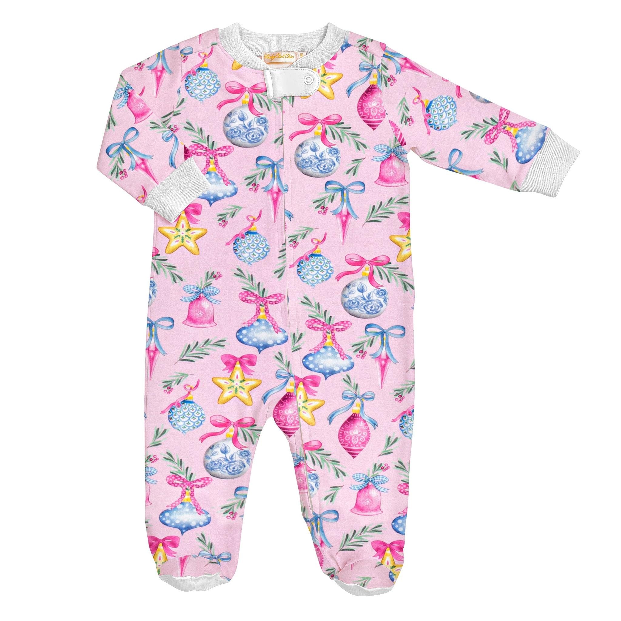 bright holiday printed zipped footie
