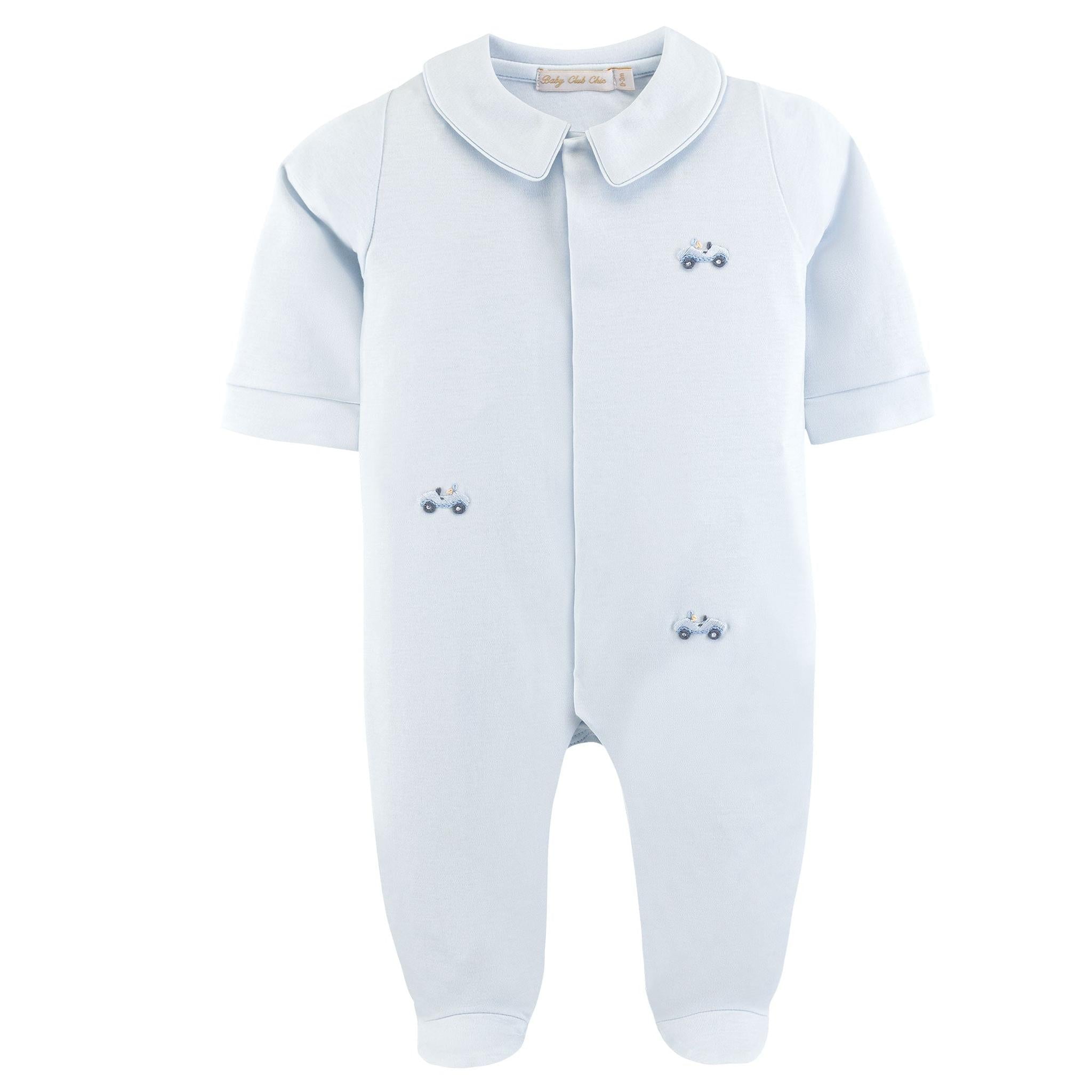 cars collared footie w/all over embroidery