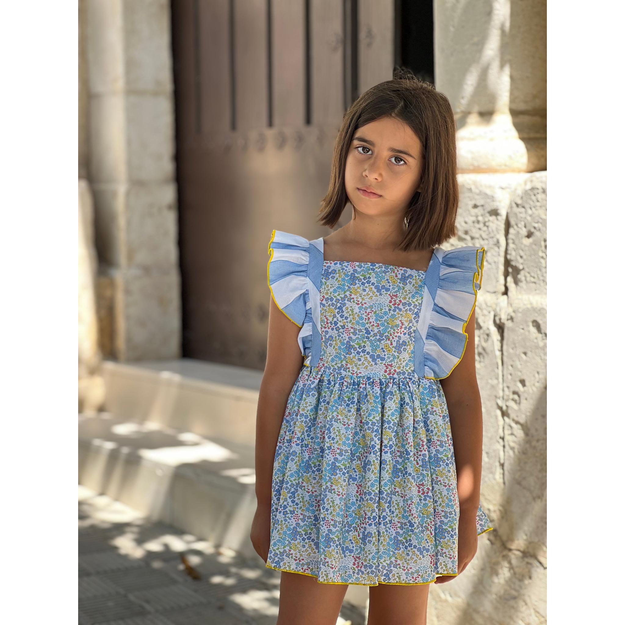 Blue Flowery Ruffle Dress