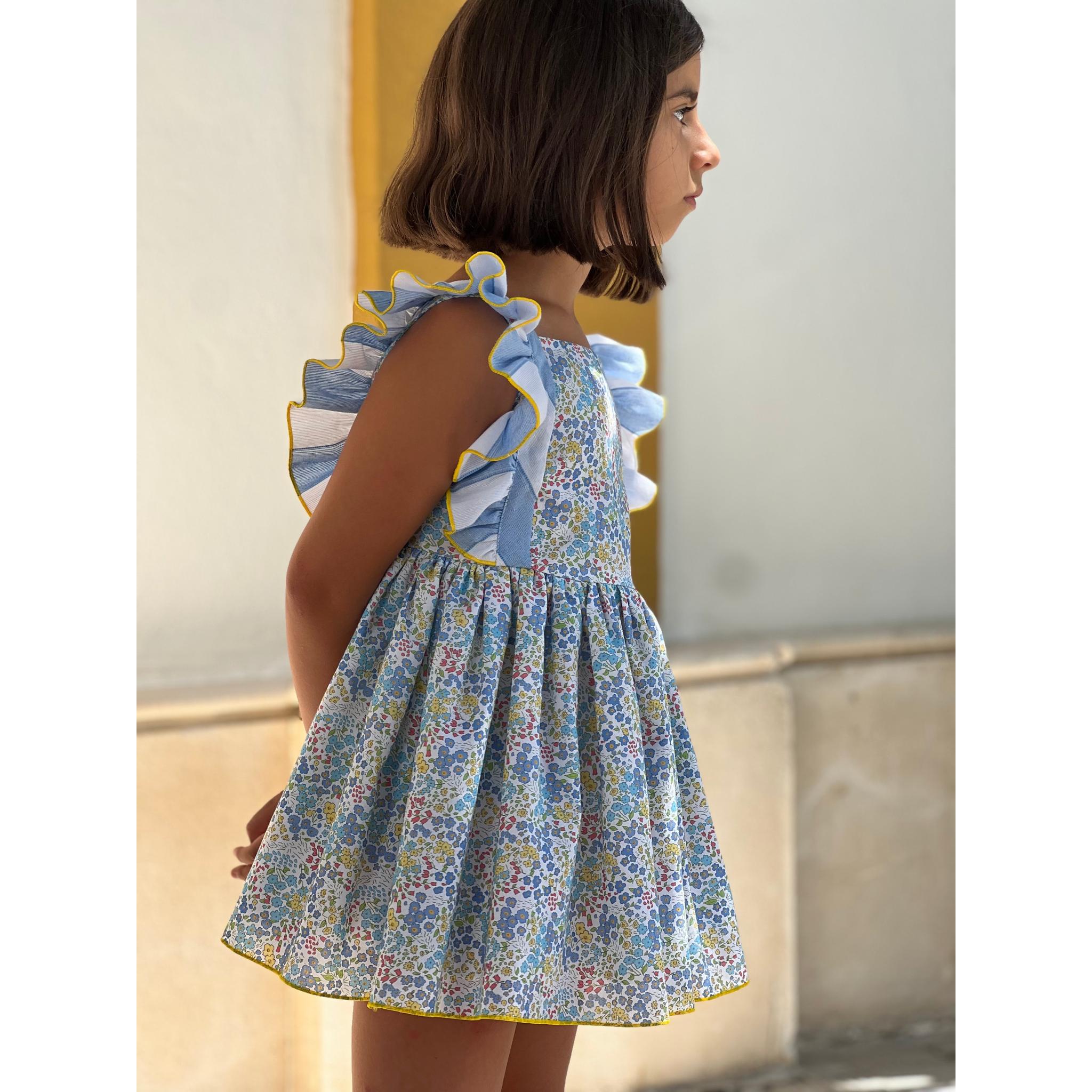 Blue Flowery Ruffle Dress