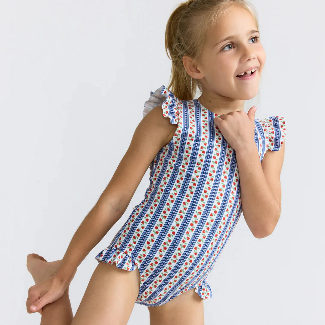 girls strawberry patch ruffle cap sleeve one piece